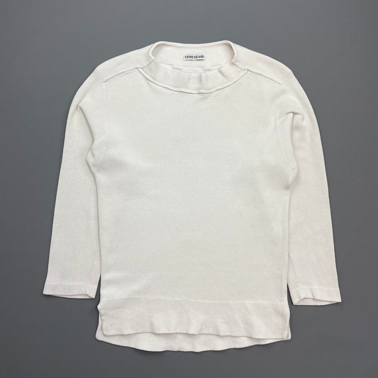 Stone Island White 80s Marina Cotton Fine-Rib Boat Neck Jumper