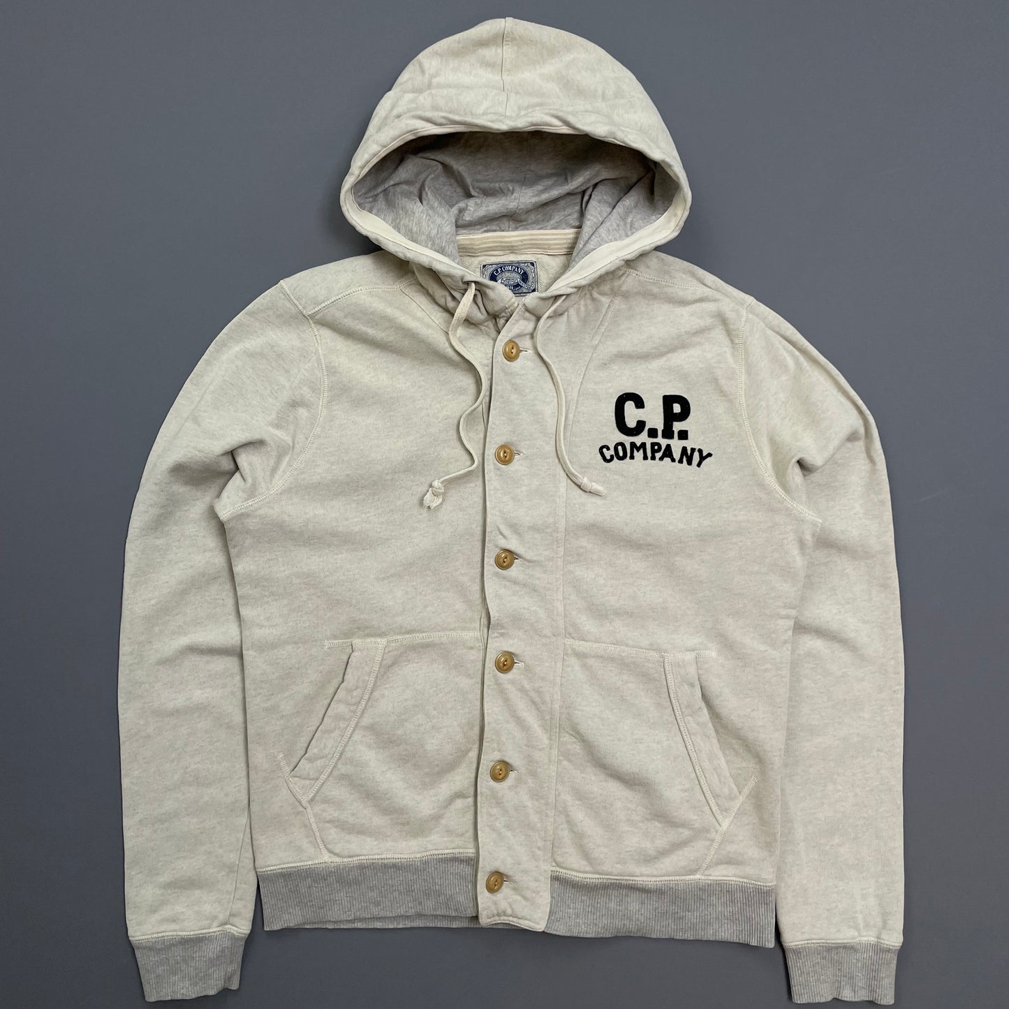 C.P. Company Grey Two-Tone Athletic Button-Up Hoodie