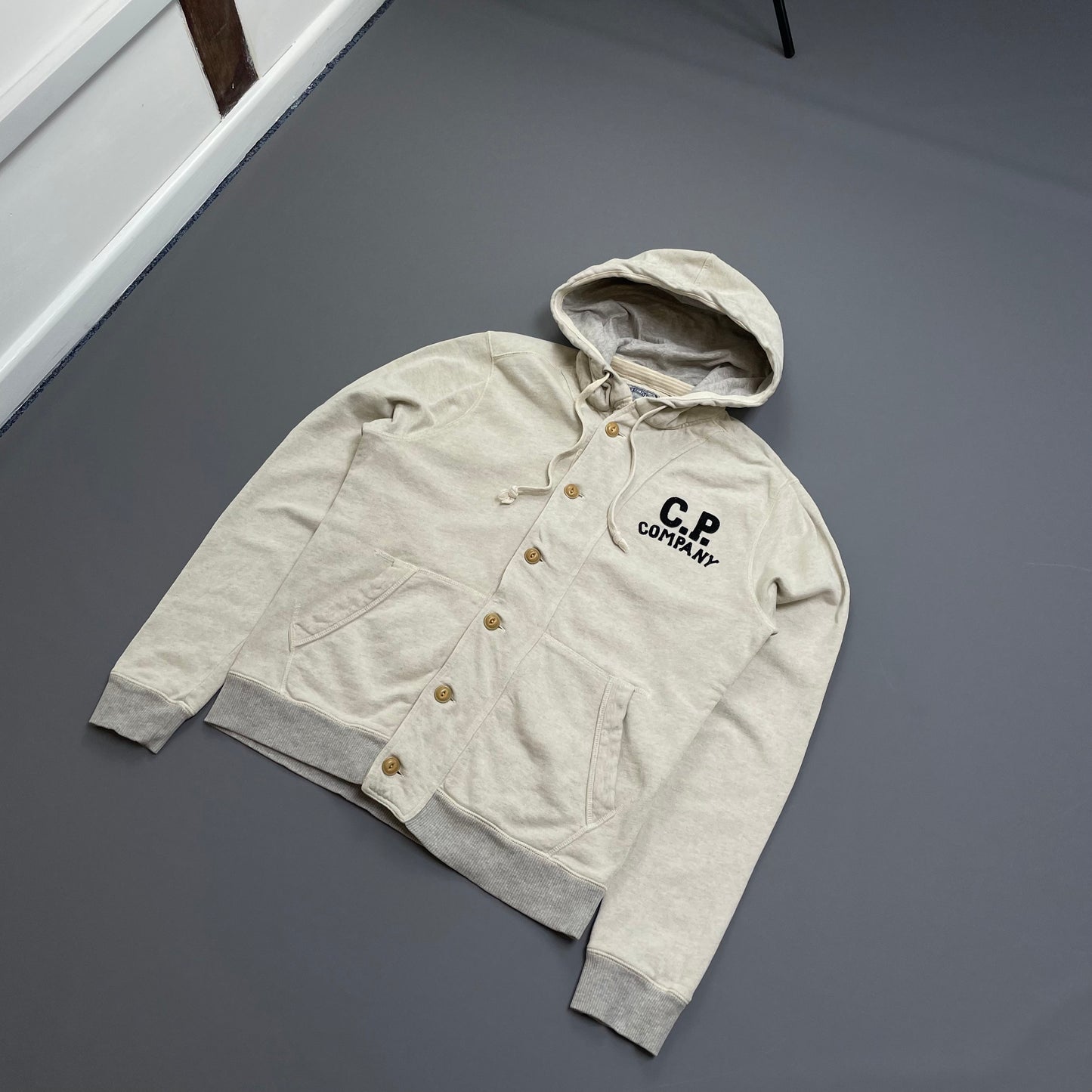 C.P. Company Grey Two-Tone Athletic Button-Up Hoodie