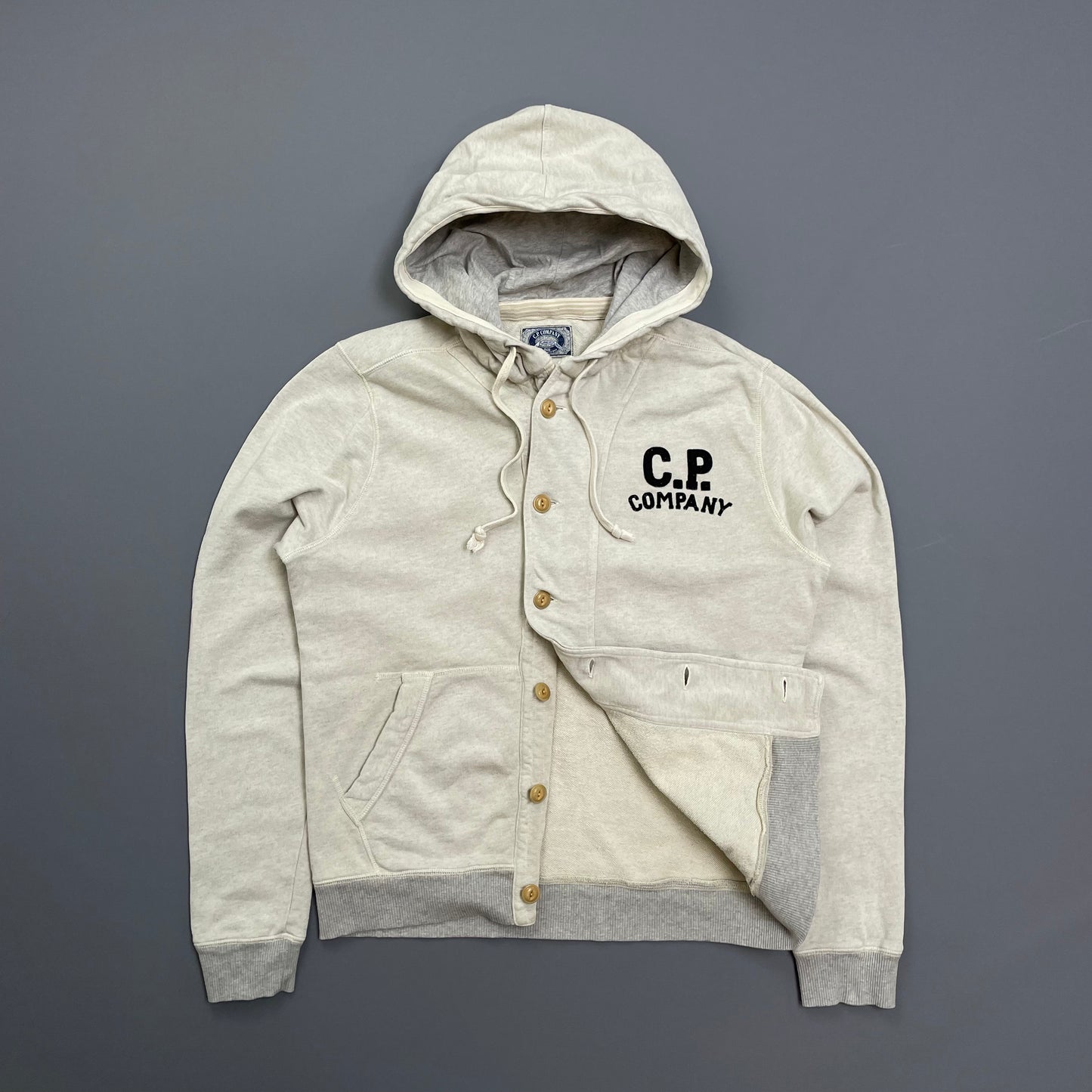 C.P. Company Grey Two-Tone Athletic Button-Up Hoodie