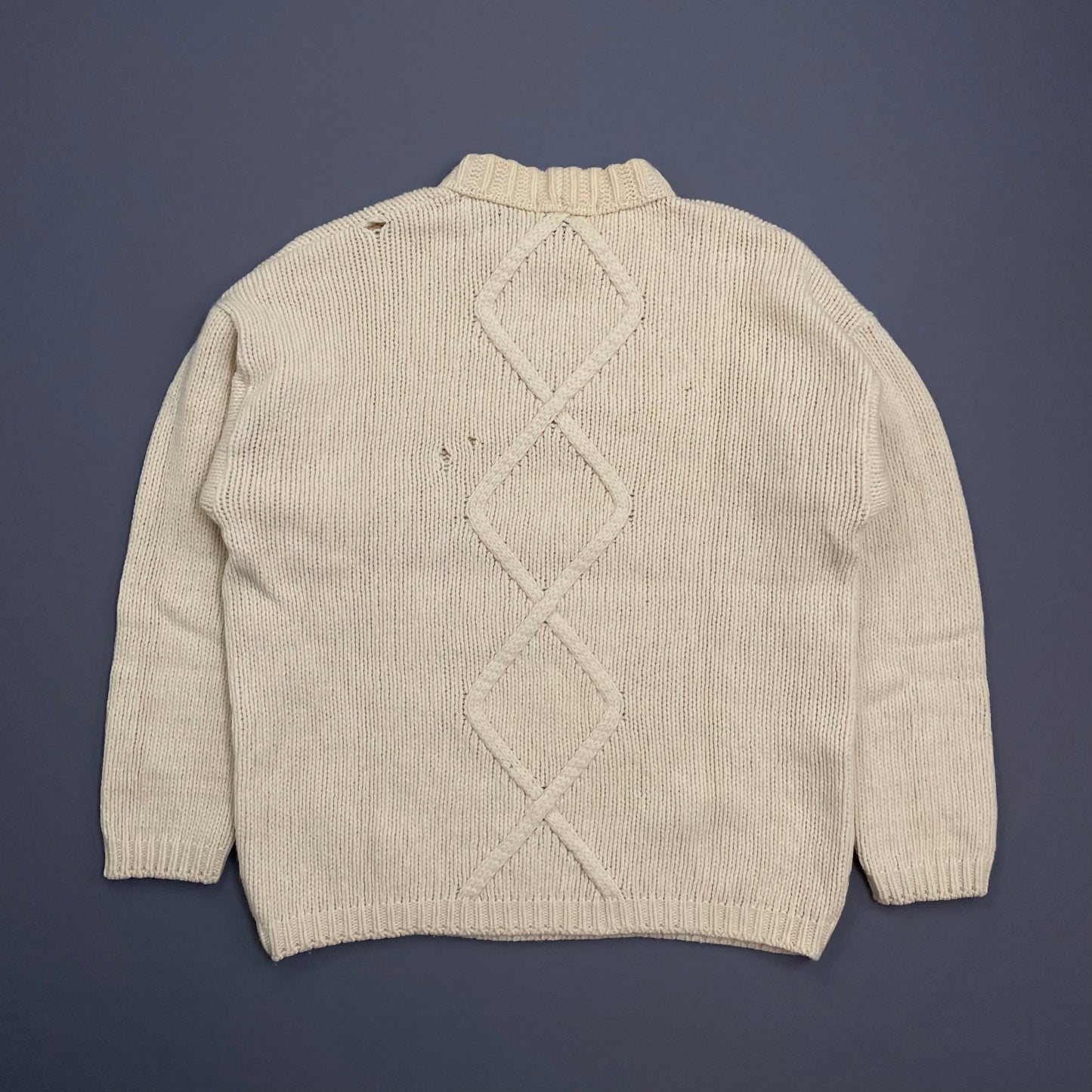 Stone Island Cream 80s Chunky Cable Knit Wool Crewneck Jumper
