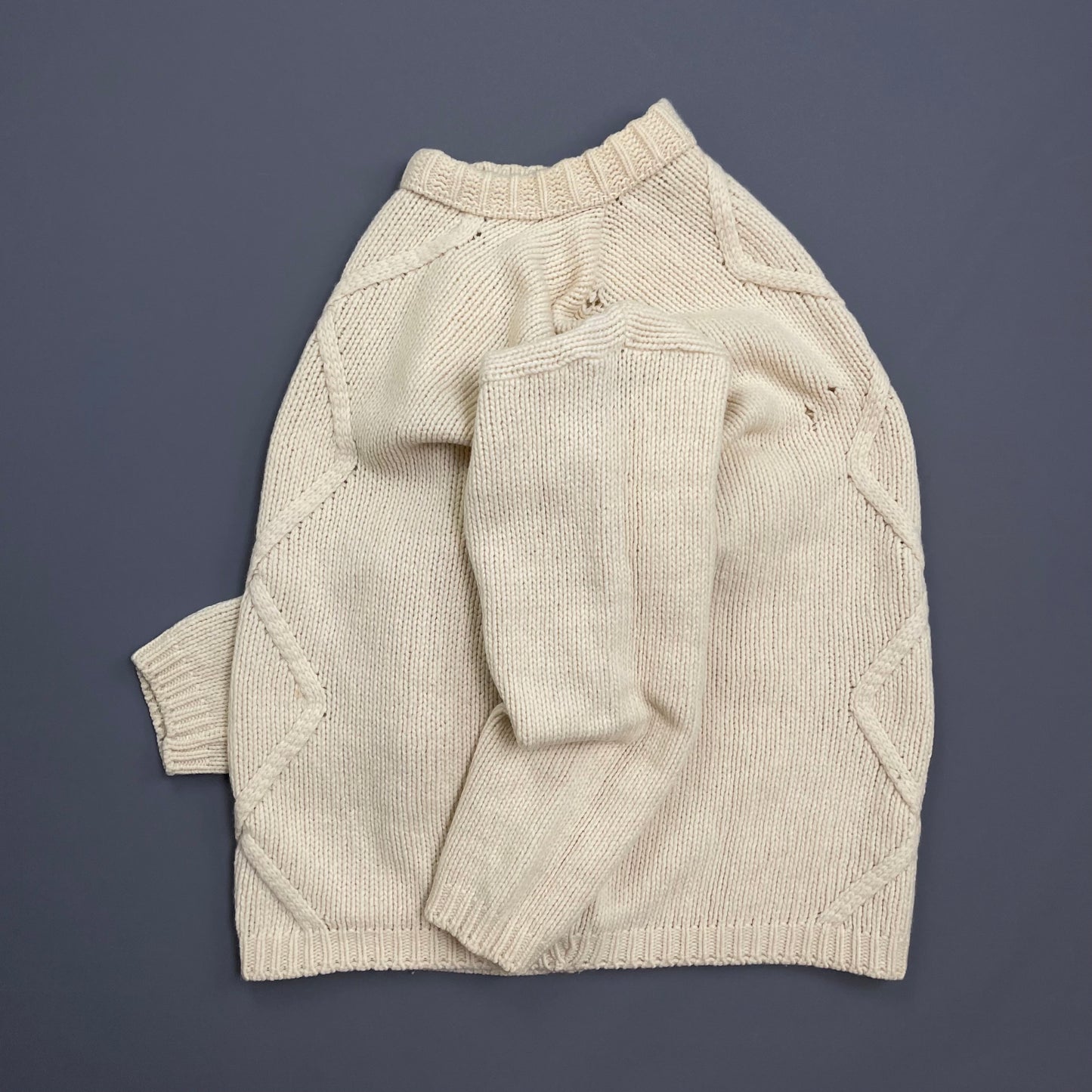 Stone Island Cream 80s Chunky Cable Knit Wool Crewneck Jumper