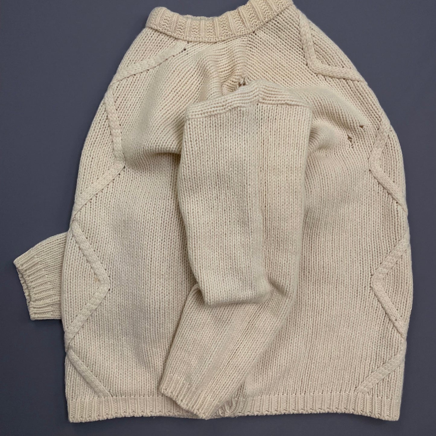 Stone Island Cream 80s Chunky Cable Knit Wool Crewneck Jumper