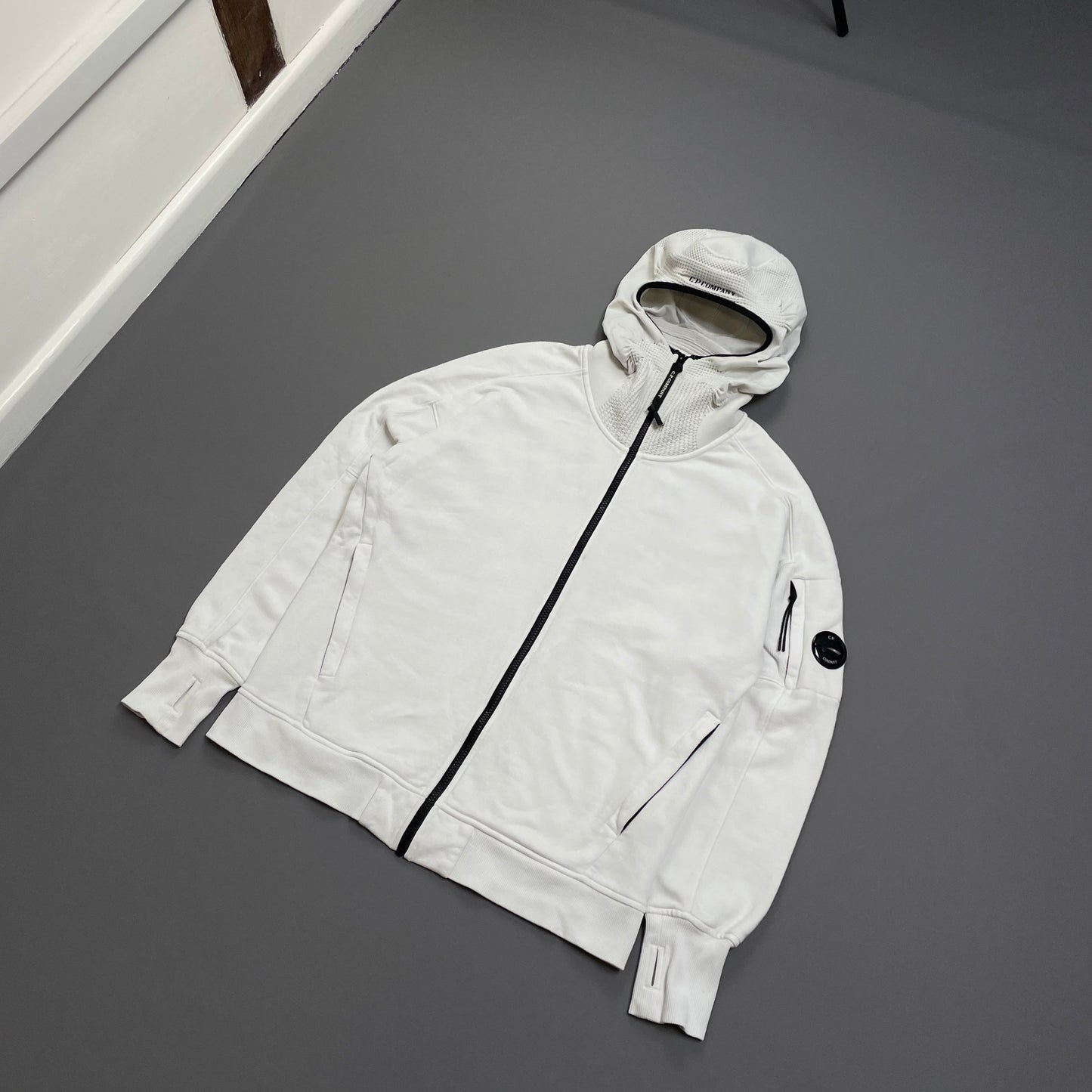 C.P. Company White Technical Balaclava Lens Hoodie