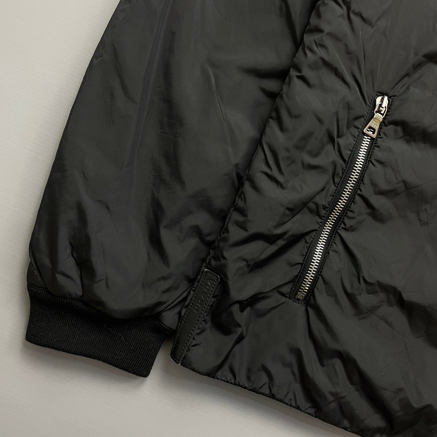Prada Sport Black 2006 Leather Tab Nylon Padded Harrington Jacket