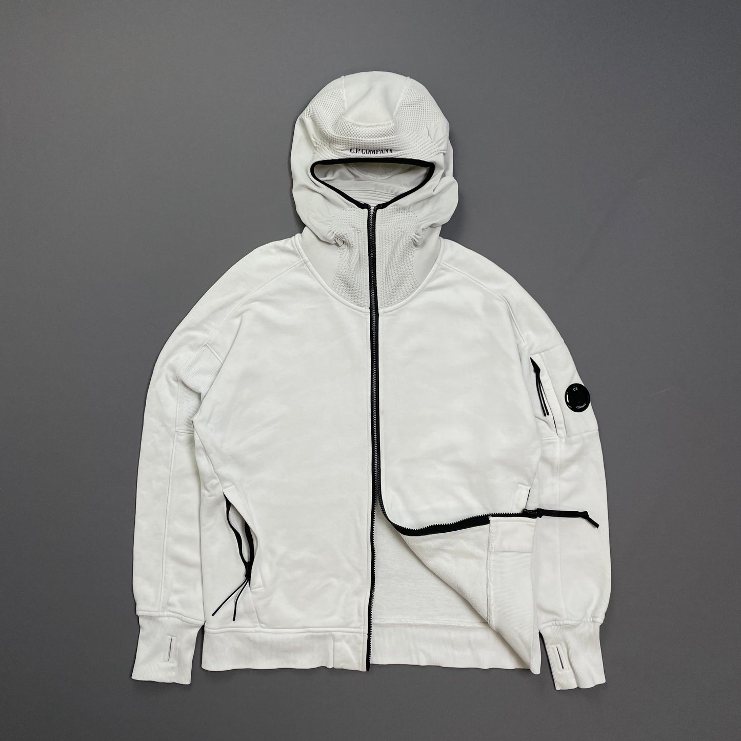 C.P. Company White Technical Balaclava Lens Hoodie