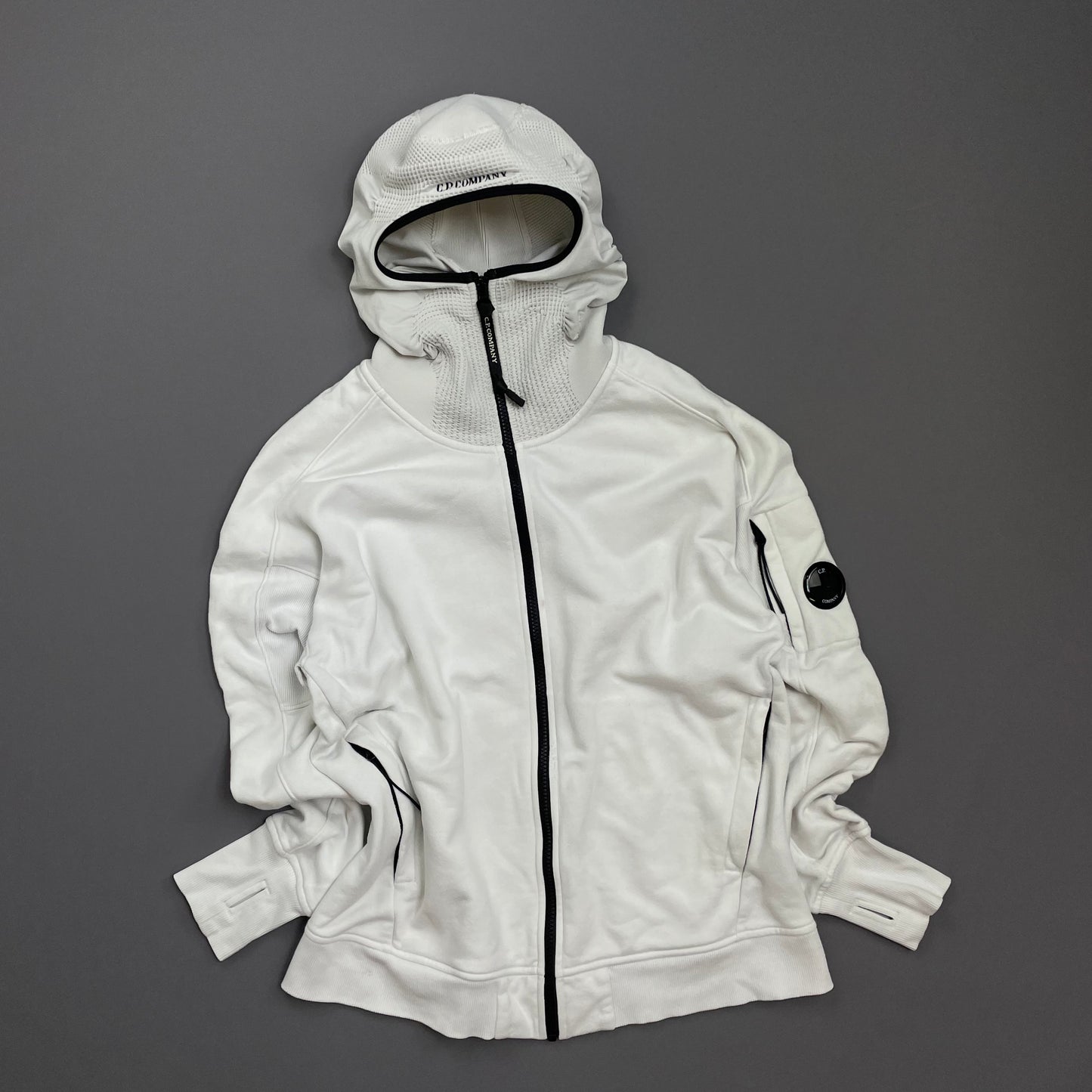 C.P. Company White Technical Balaclava Lens Hoodie