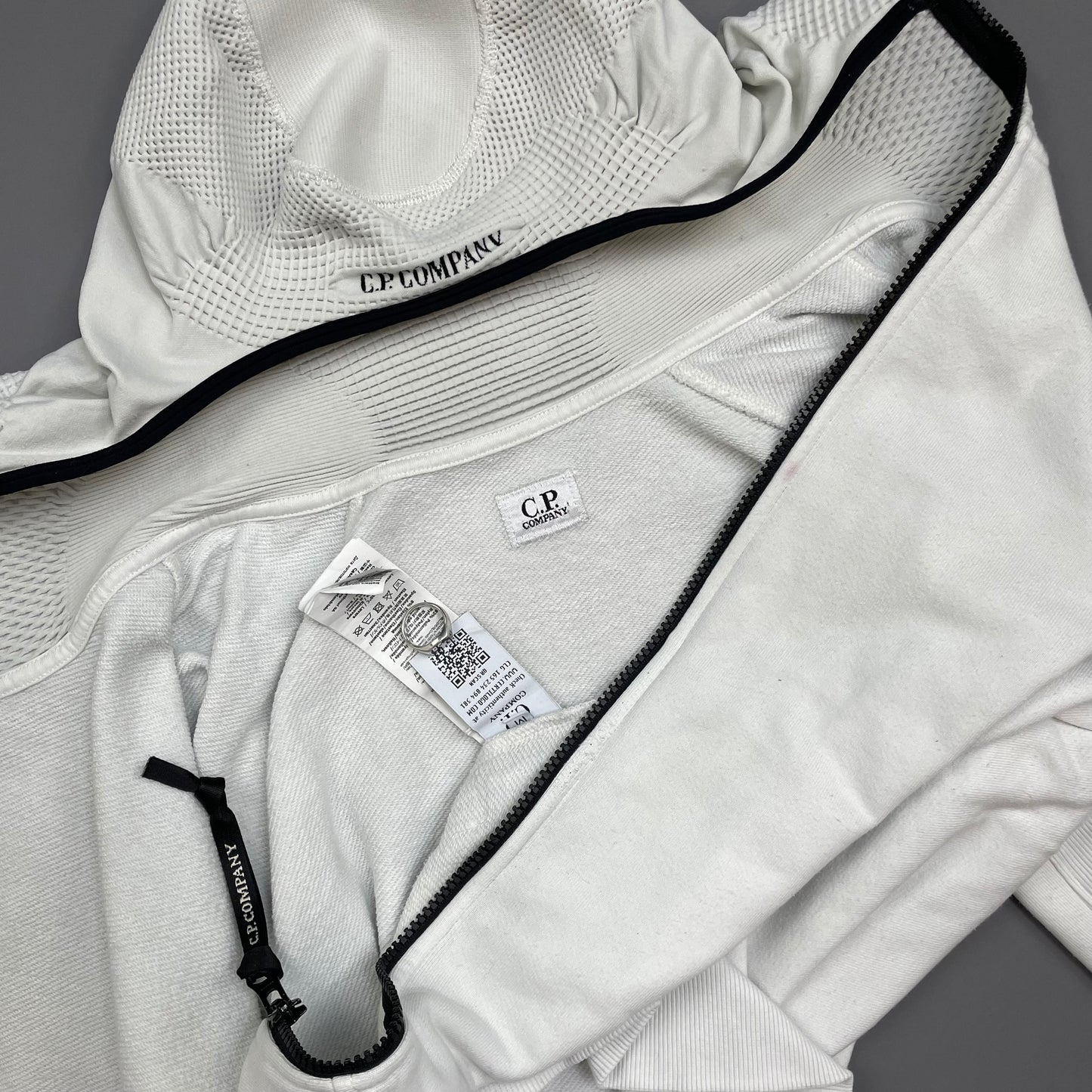 C.P. Company White Technical Balaclava Lens Hoodie