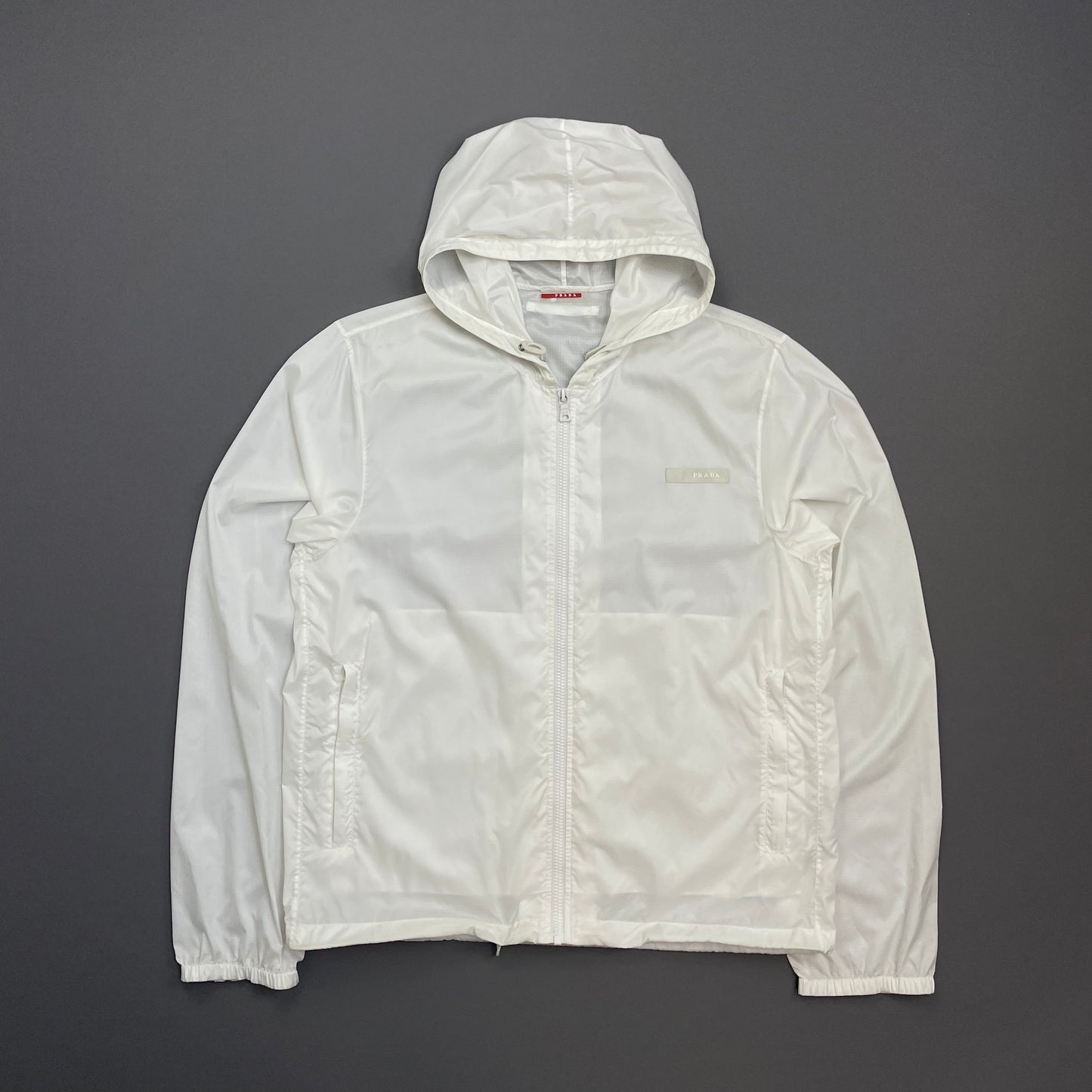 Prada Sport White 2007 Lightweight Nylon Hooded Windbreaker Jacket