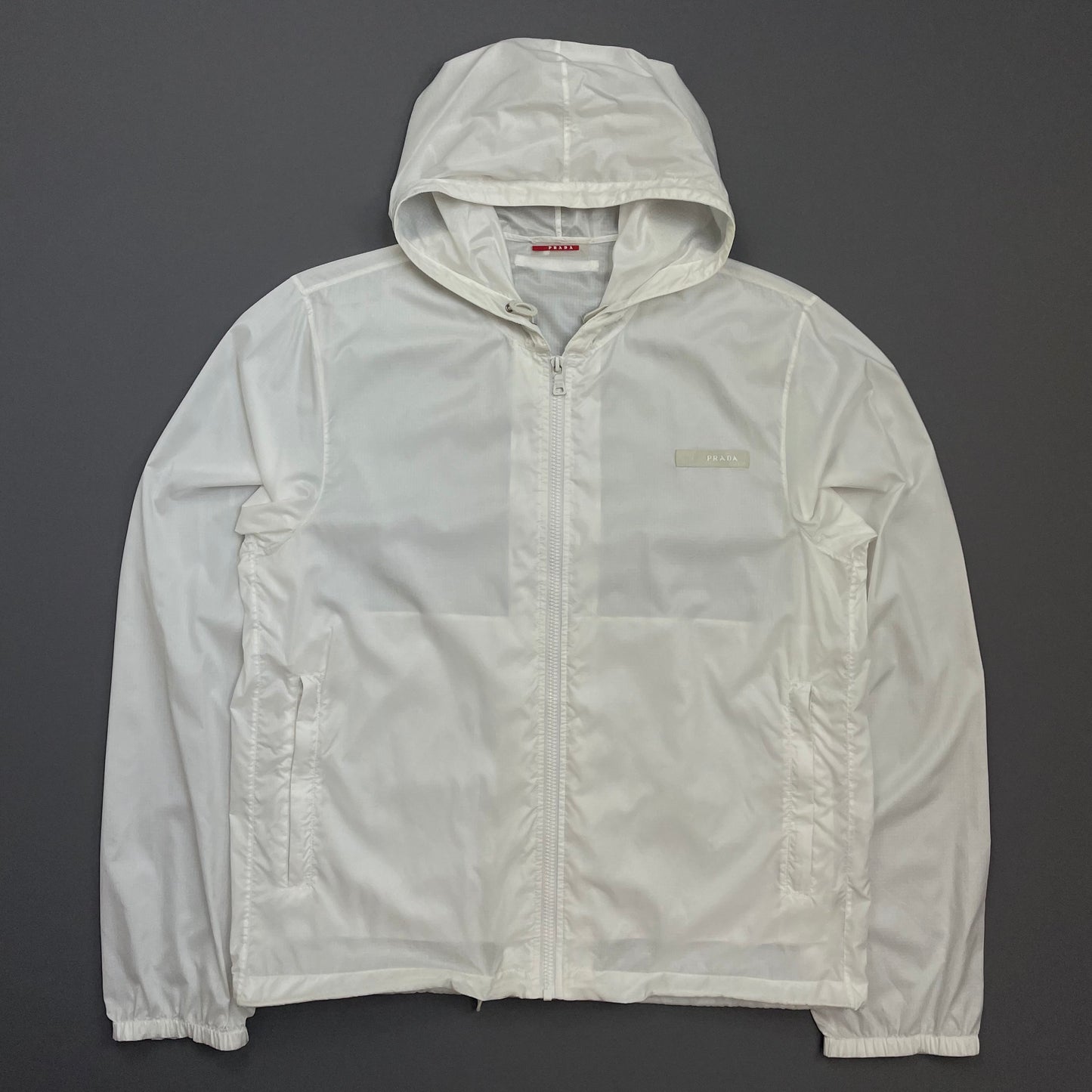 Prada Sport White 2007 Lightweight Nylon Hooded Windbreaker Jacket