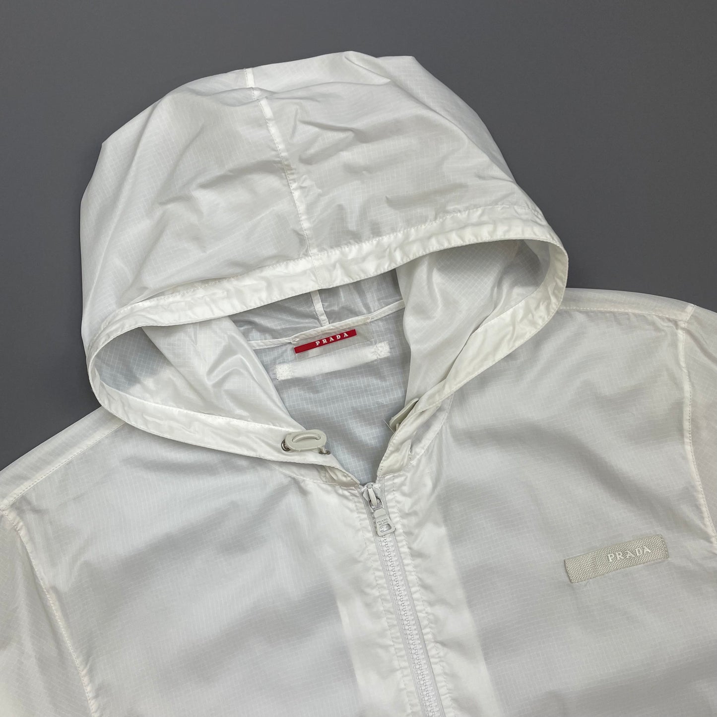 Prada Sport White 2007 Lightweight Nylon Hooded Windbreaker Jacket