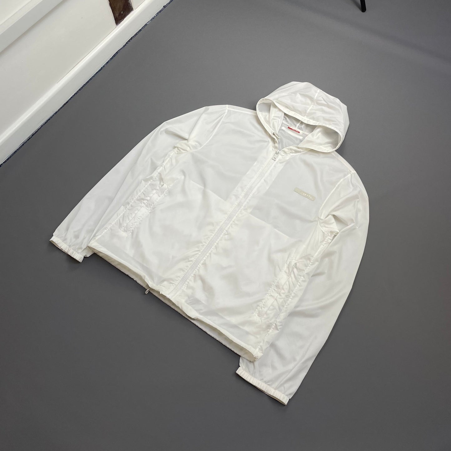 Prada Sport White 2007 Lightweight Nylon Hooded Windbreaker Jacket