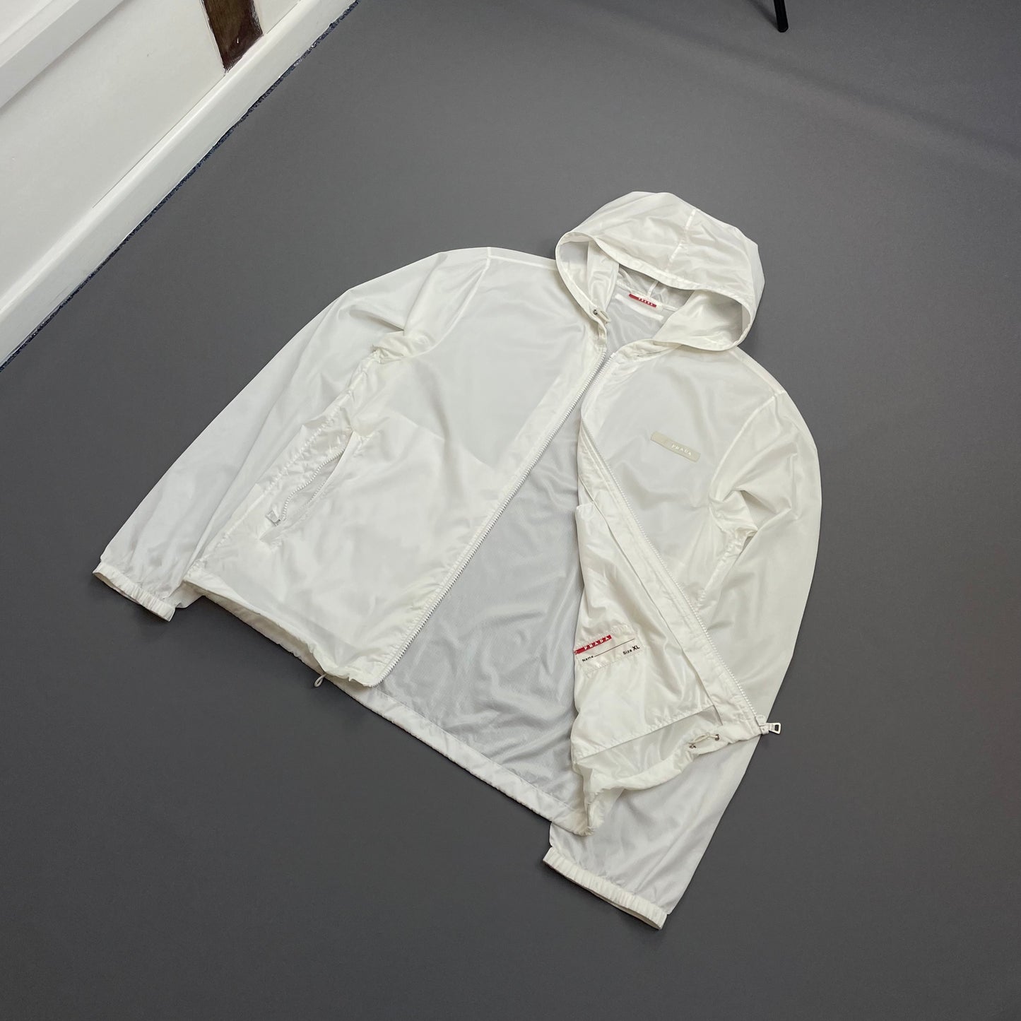 Prada Sport White 2007 Lightweight Nylon Hooded Windbreaker Jacket