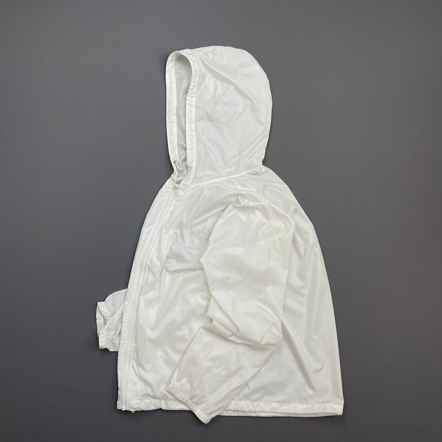 Prada Sport White 2007 Lightweight Nylon Hooded Windbreaker Jacket