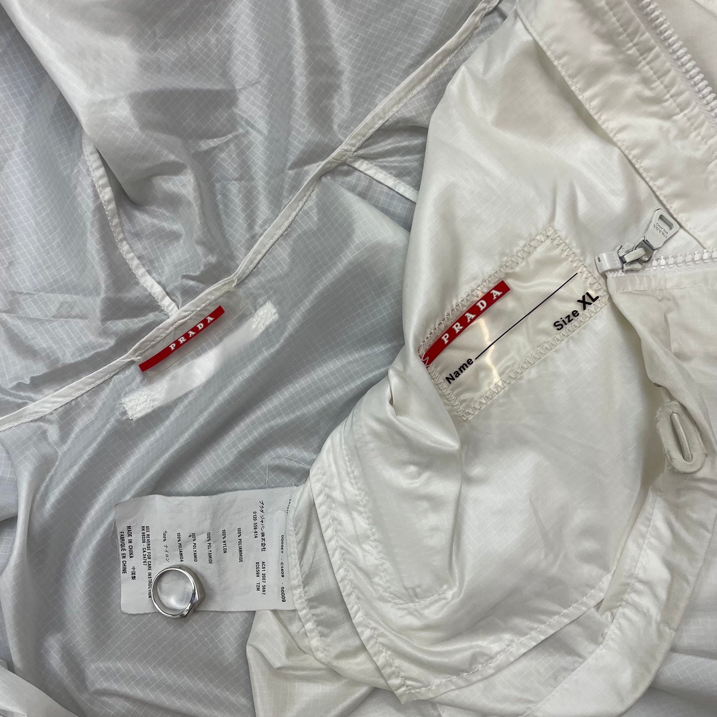 Prada Sport White 2007 Lightweight Nylon Hooded Windbreaker Jacket