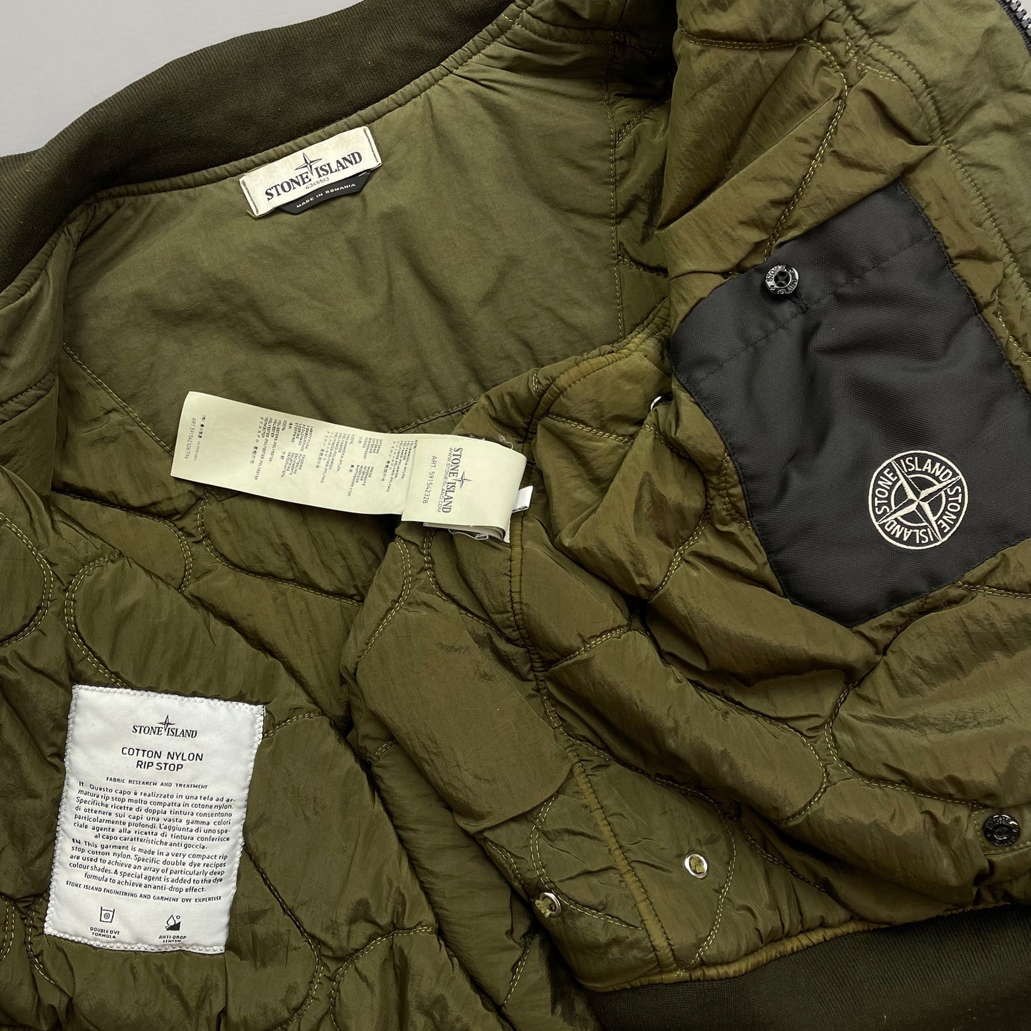 Stone Island Khaki AW13 Cotton Nylon Rip Stop Padded Bomber Jacket