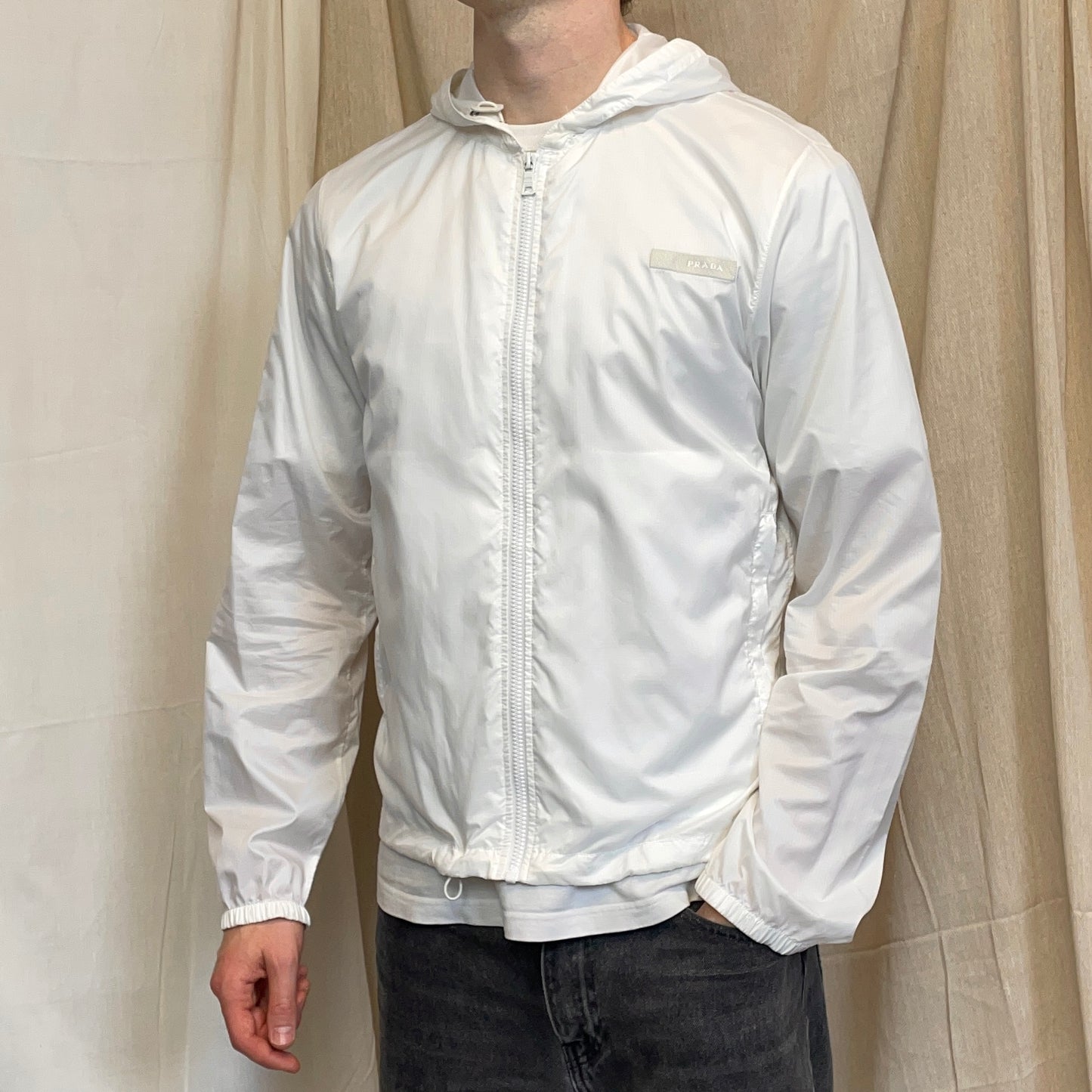 Prada Sport White 2007 Lightweight Nylon Hooded Windbreaker Jacket