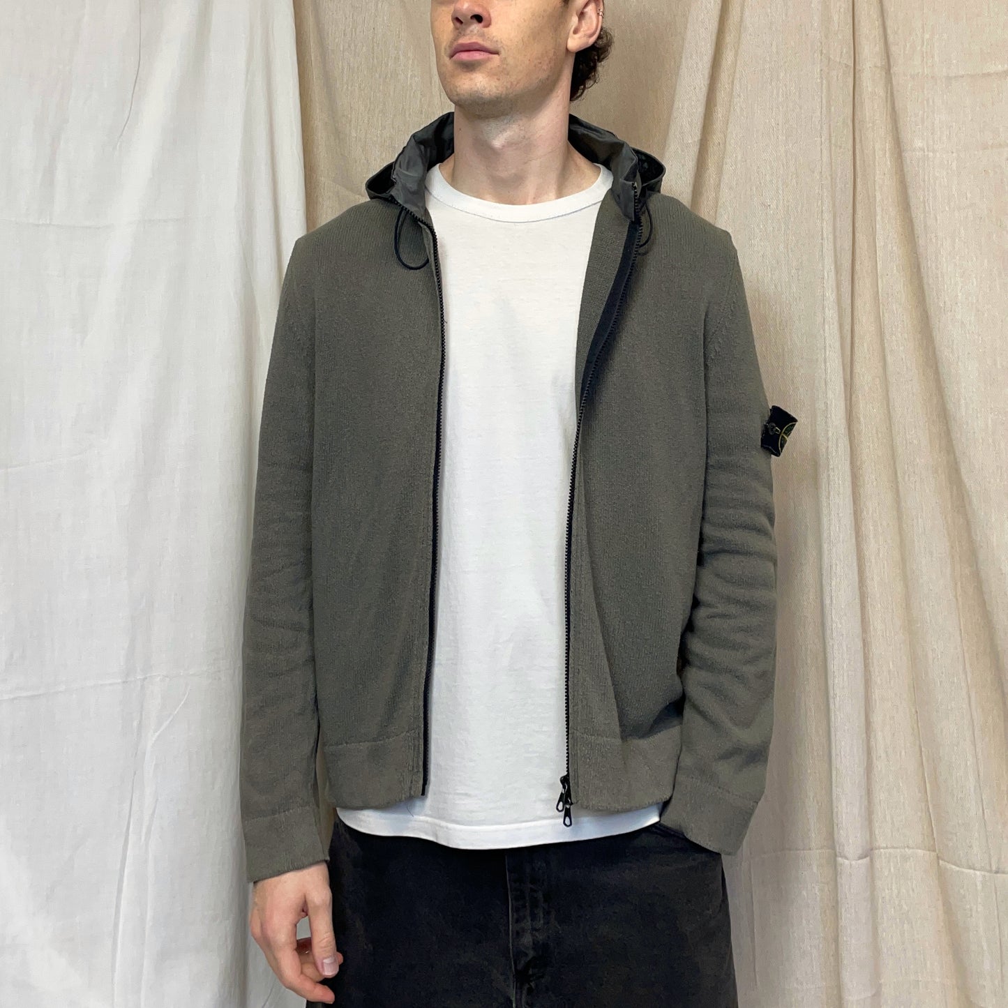 Stone Island Green SS07 David-TC Concealed Hood Knit Jacket