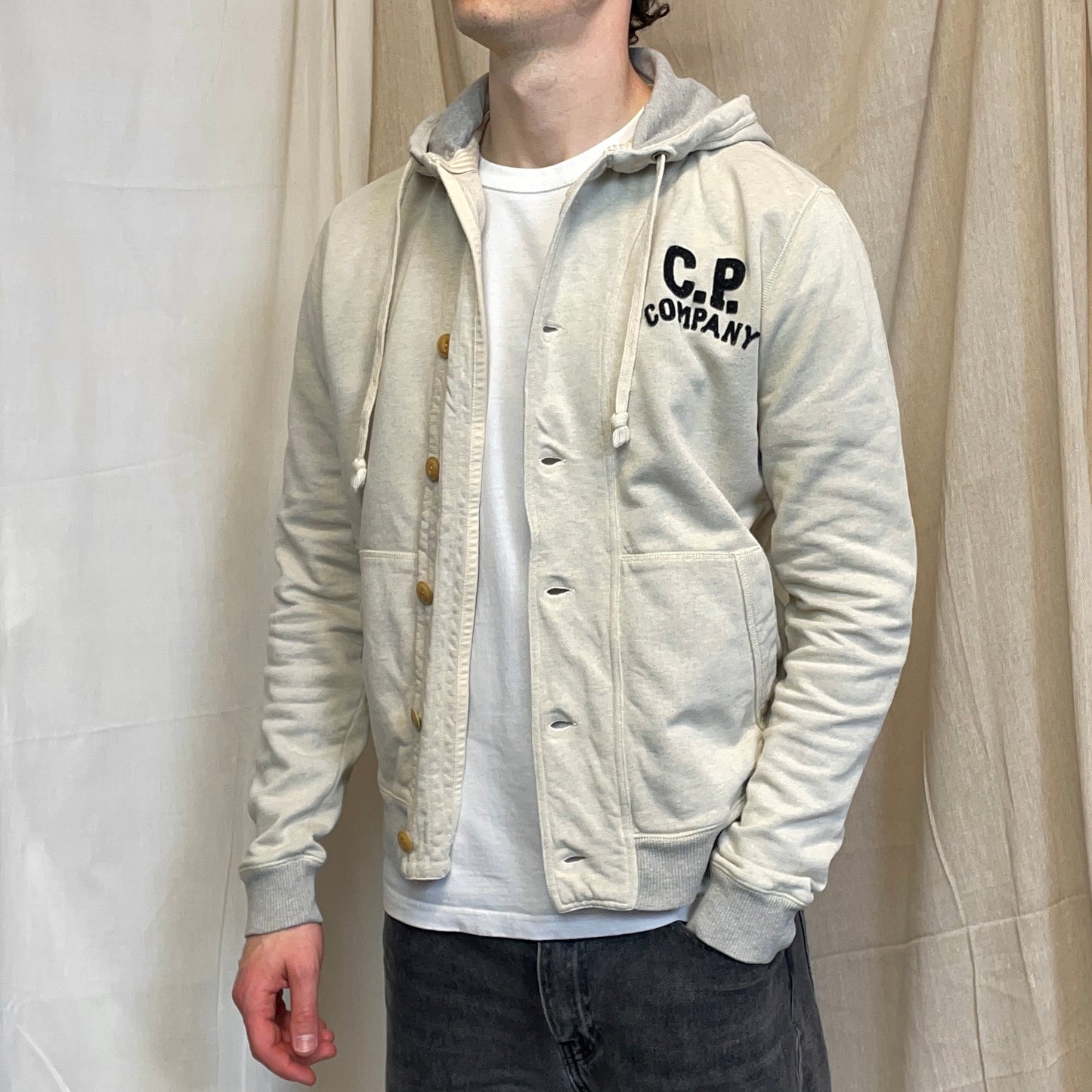 C.P. Company Grey Two-Tone Athletic Button-Up Hoodie