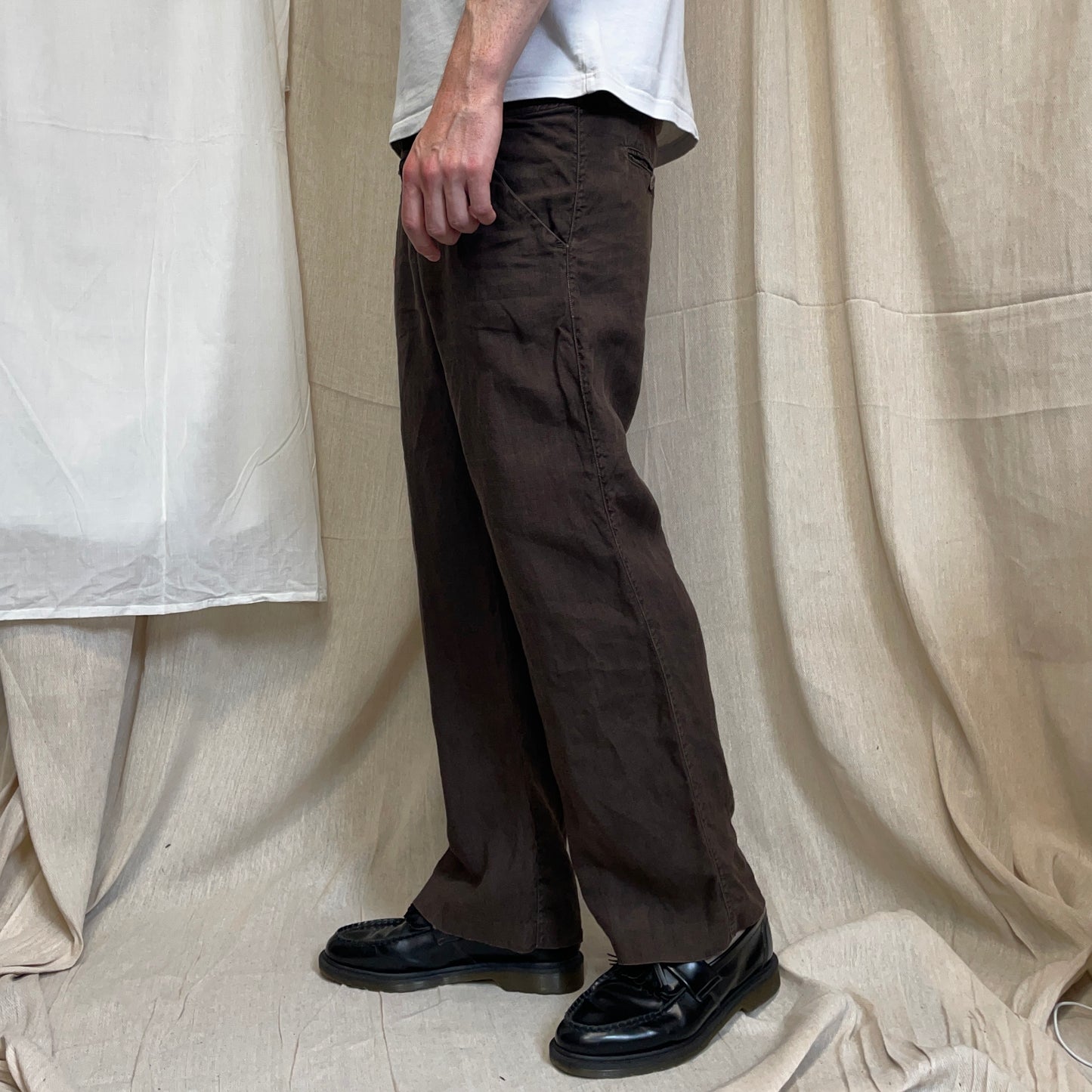 CP Company Brown SS07 Linen Lino Flax Wide Leg Trousers