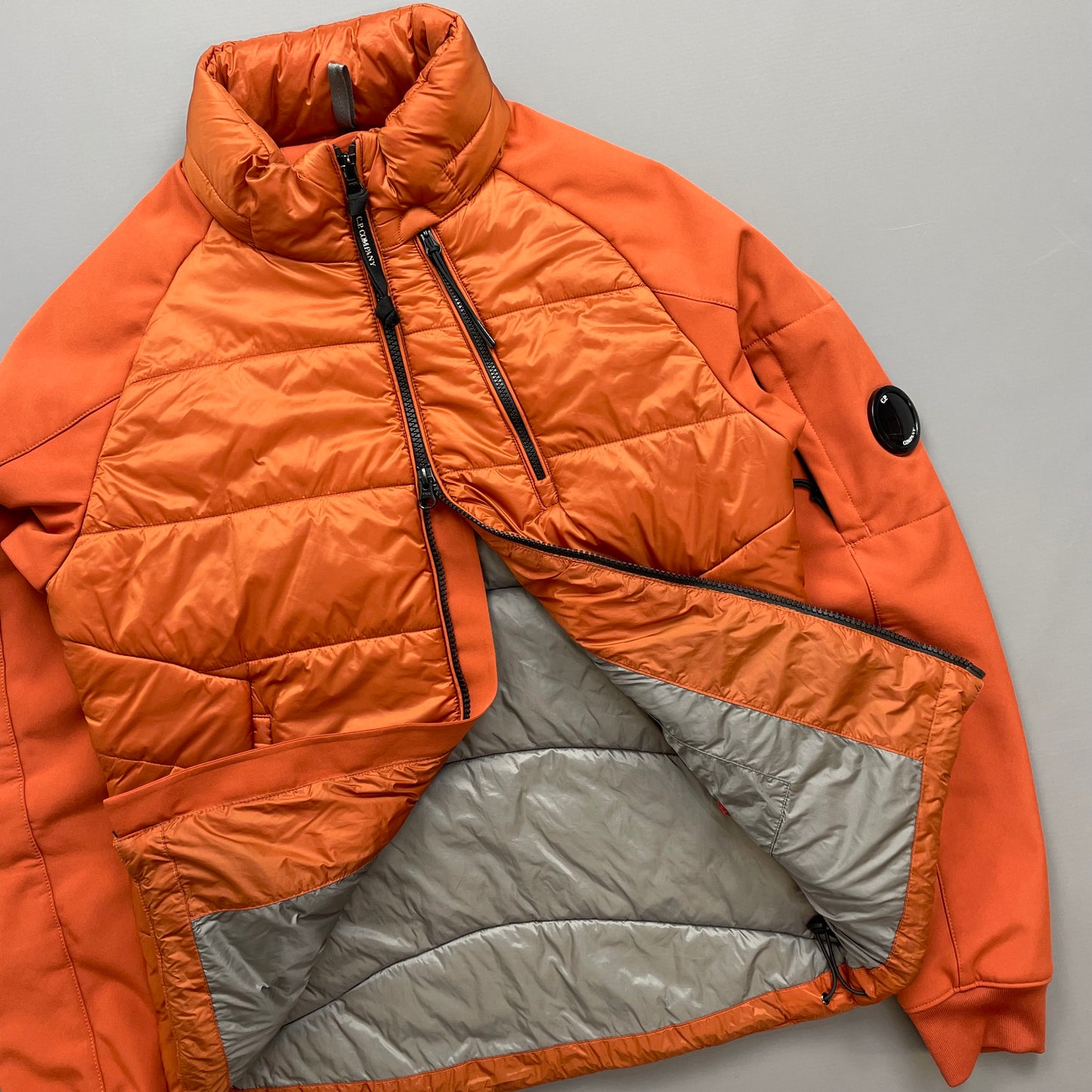 CP Company Orange Concealed Hood Padded Nylon Shell Jacket