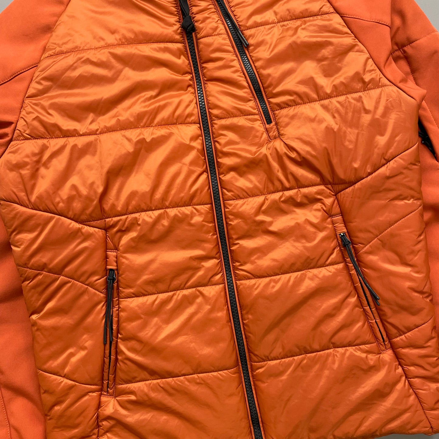 CP Company Orange Concealed Hood Padded Nylon Shell Jacket
