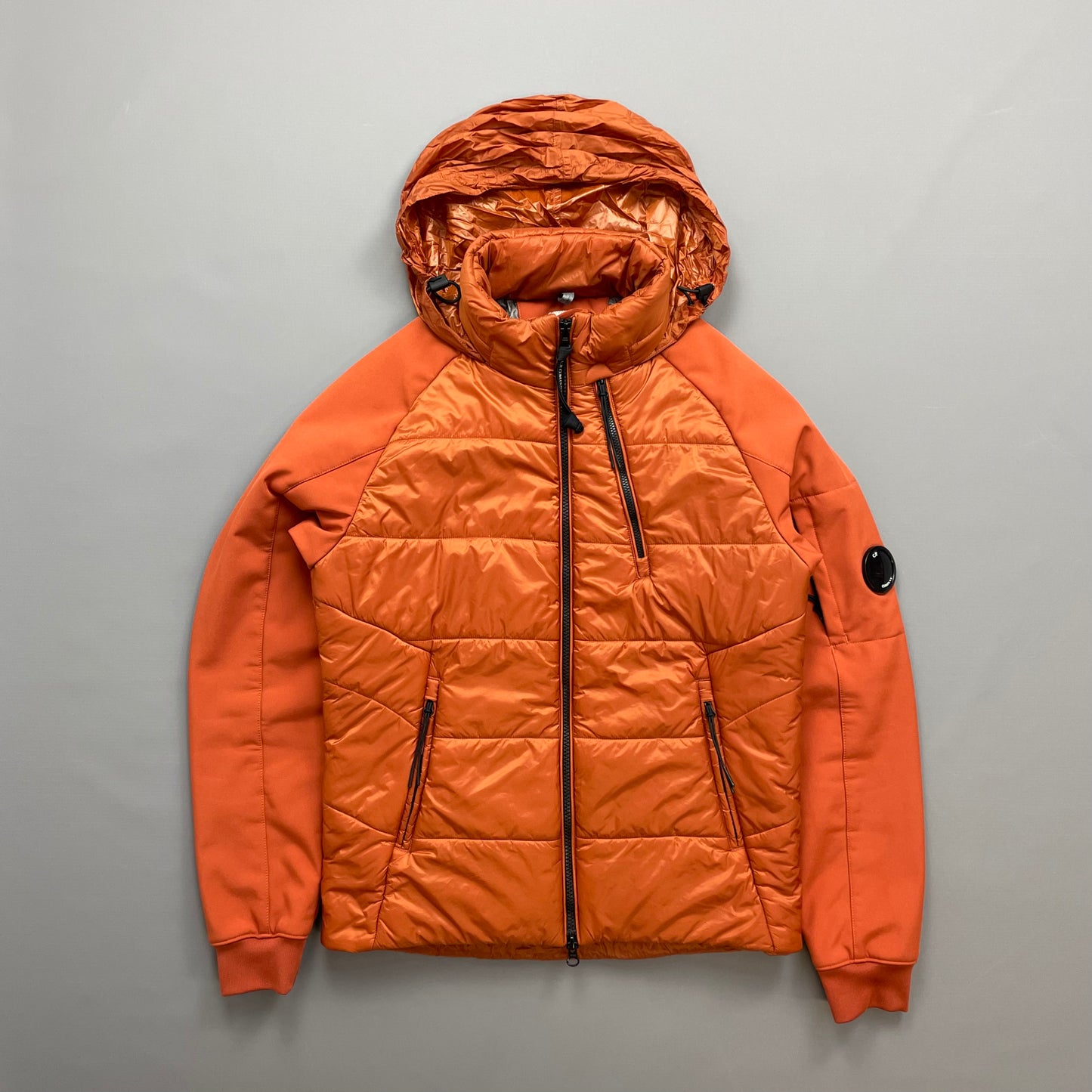 CP Company Orange Concealed Hood Padded Nylon Shell Jacket