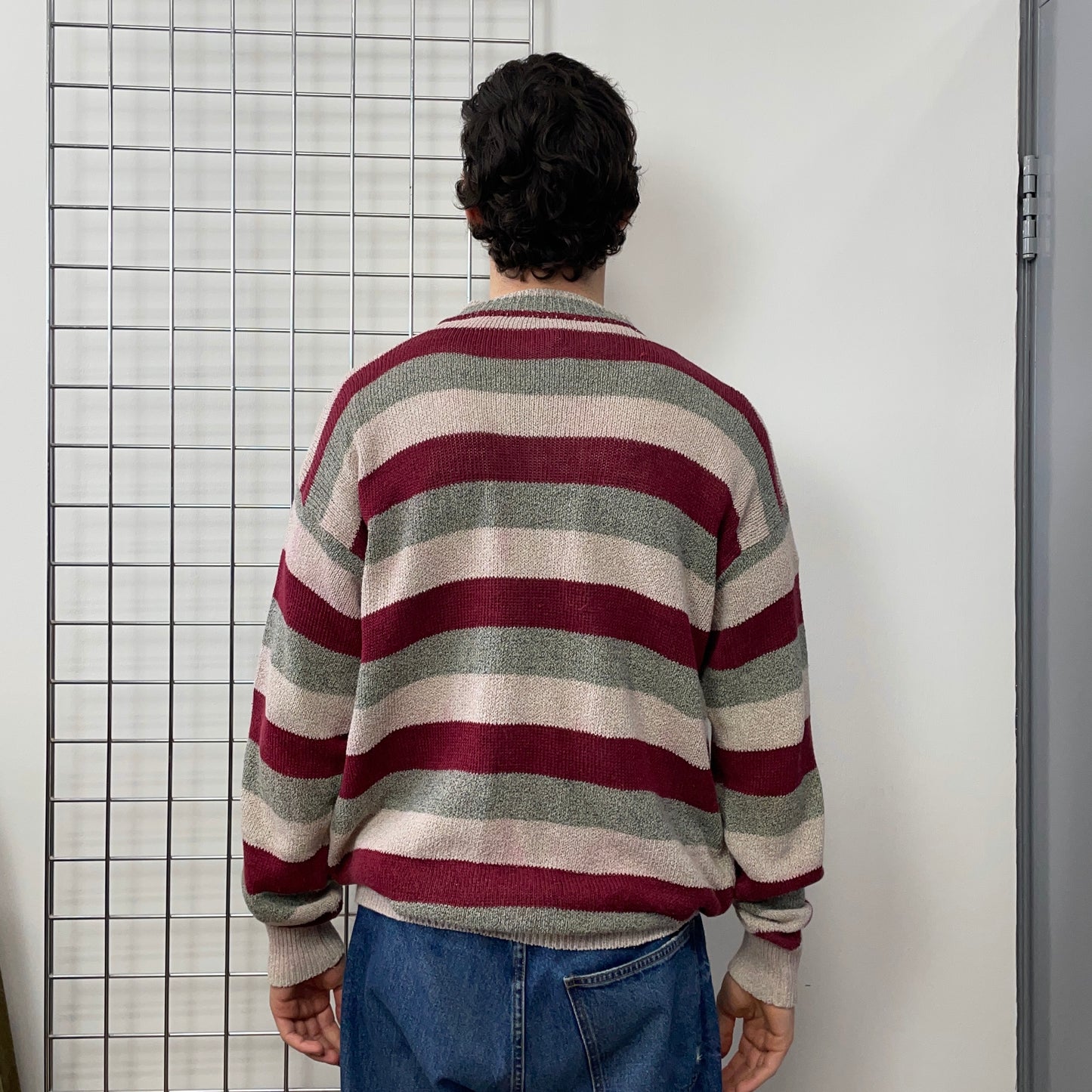 Emporio Armani Red, Grey & White 80s Knit Jumper