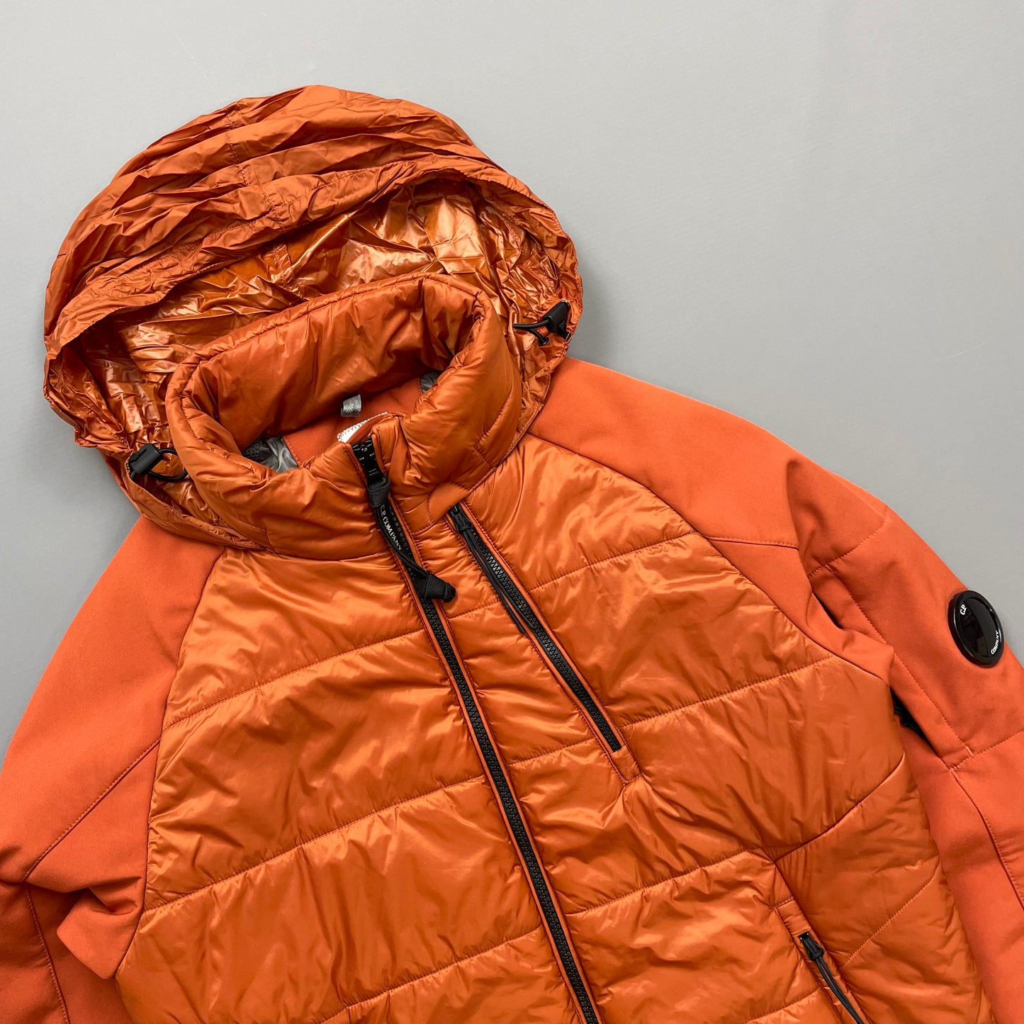 CP Company Orange Concealed Hood Padded Nylon Shell Jacket