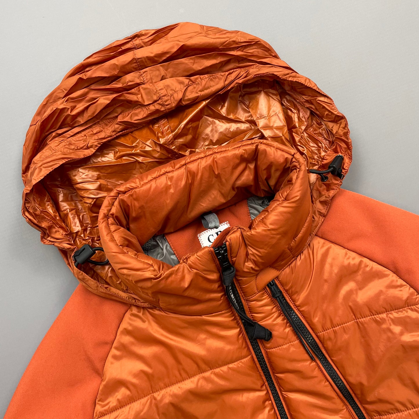 CP Company Orange Concealed Hood Padded Nylon Shell Jacket