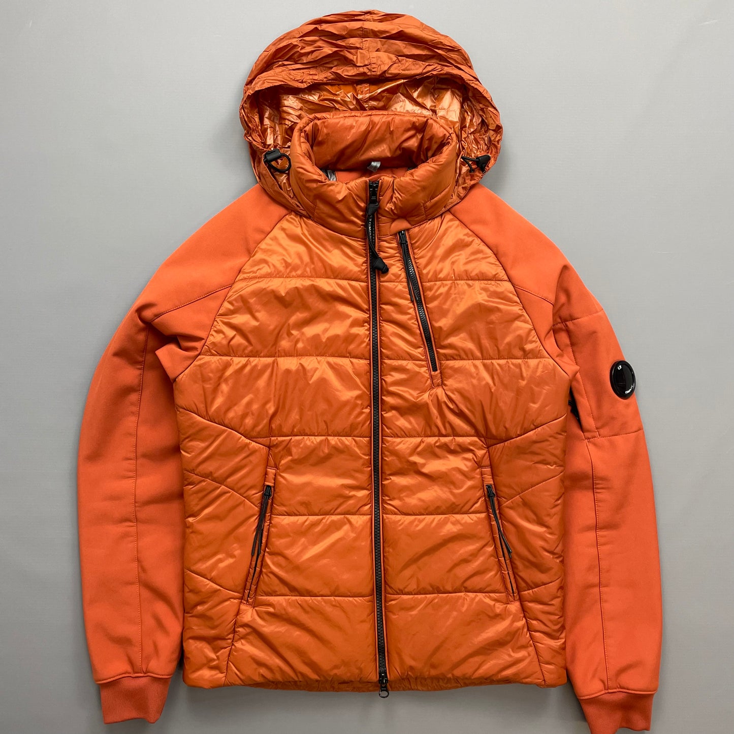 CP Company Orange Concealed Hood Padded Nylon Shell Jacket