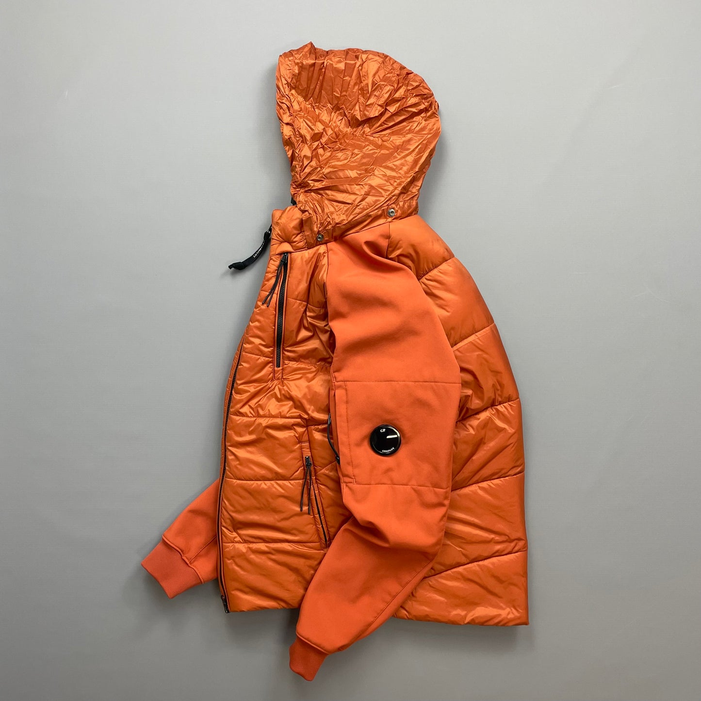 CP Company Orange Concealed Hood Padded Nylon Shell Jacket
