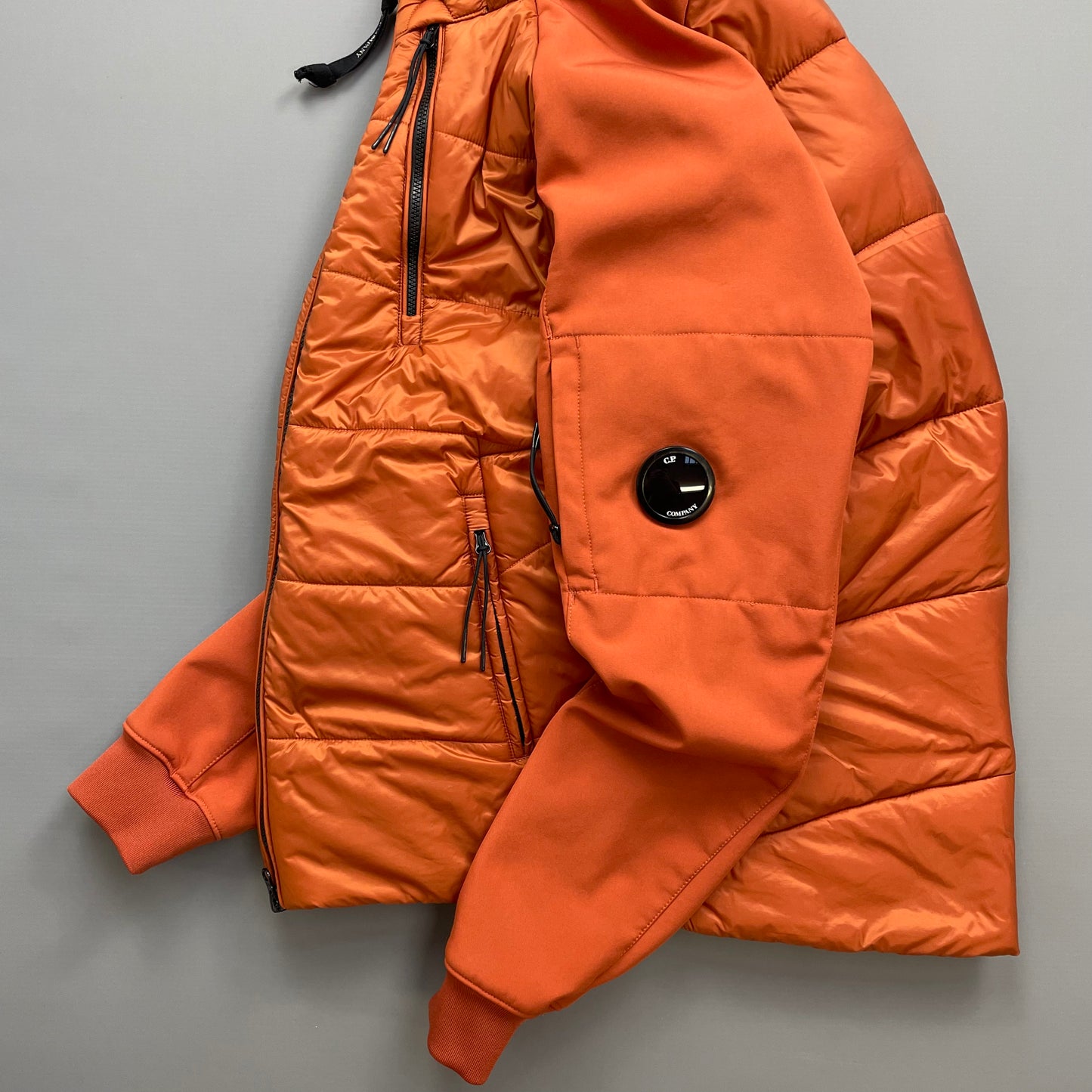 CP Company Orange Concealed Hood Padded Nylon Shell Jacket