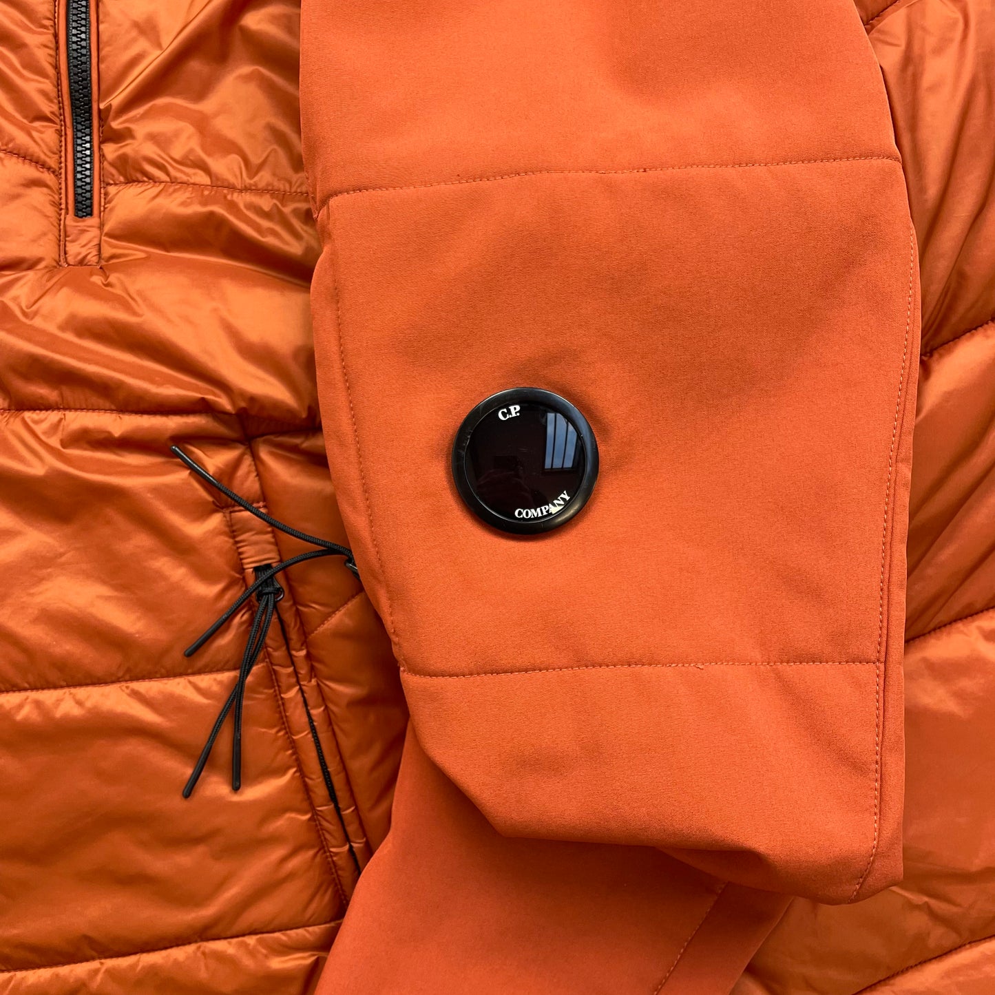 CP Company Orange Concealed Hood Padded Nylon Shell Jacket