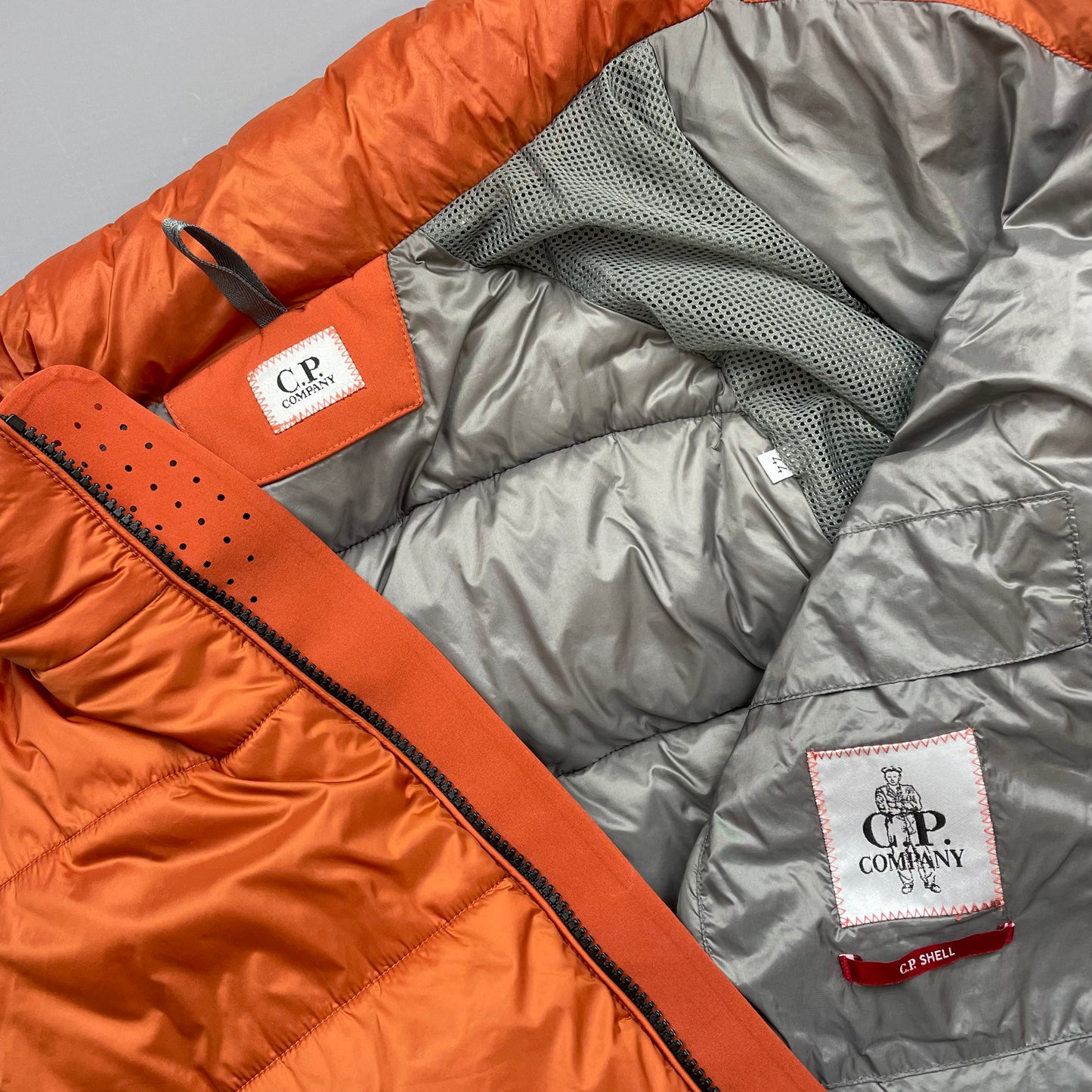 CP Company Orange Concealed Hood Padded Nylon Shell Jacket