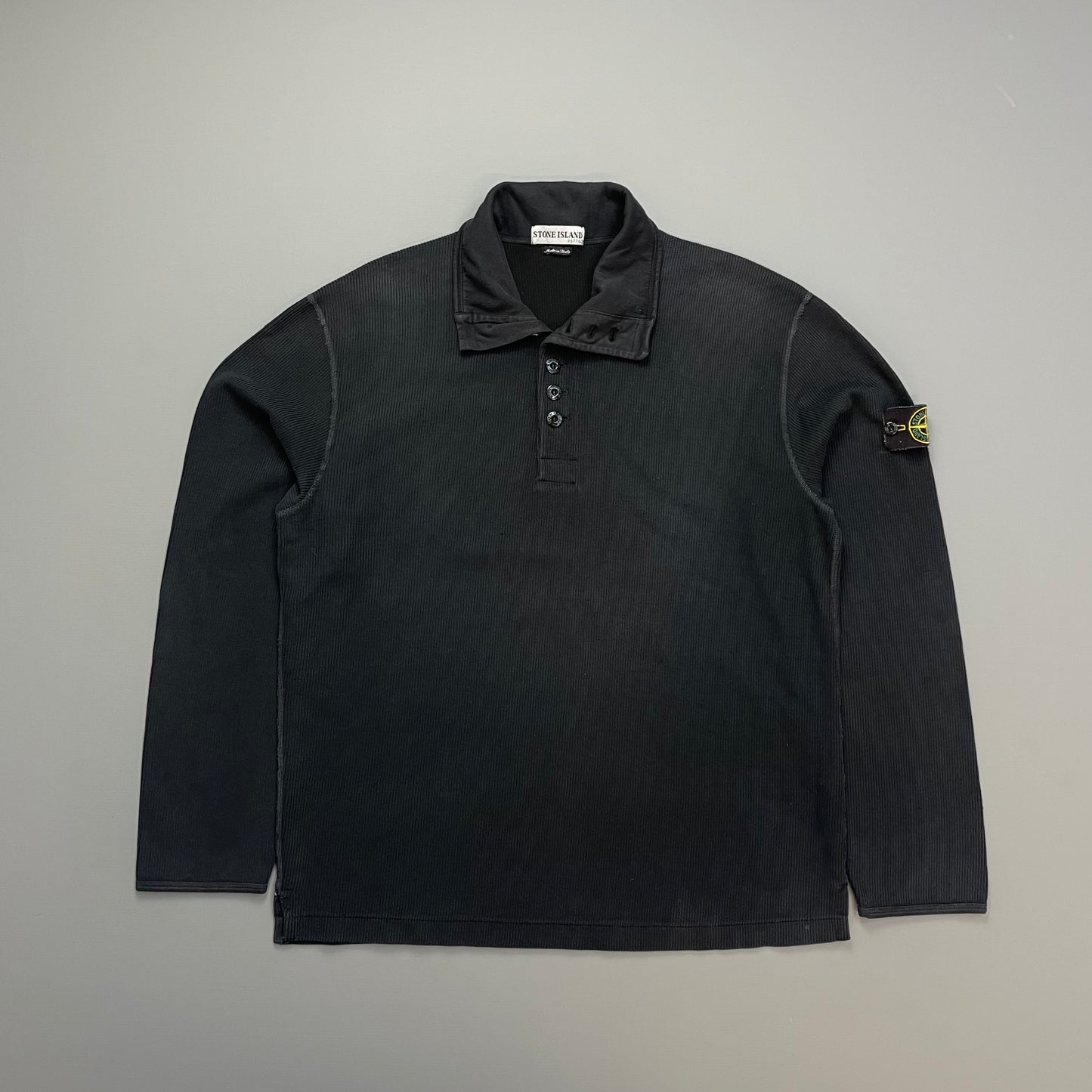Stone Island Black AW03 Ribbed Button-Up Collar Jumper