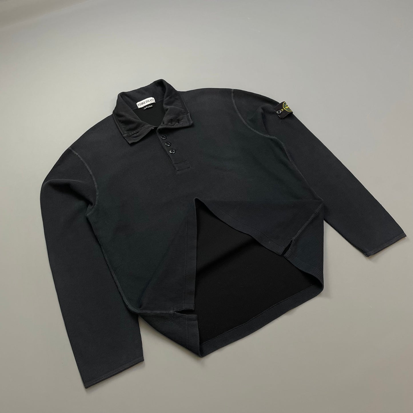 Stone Island Black AW03 Ribbed Button-Up Collar Jumper