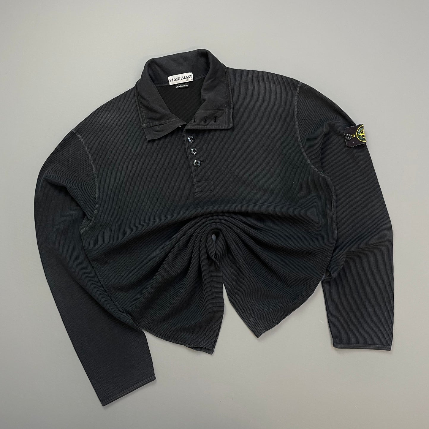Stone Island Black AW03 Ribbed Button-Up Collar Jumper