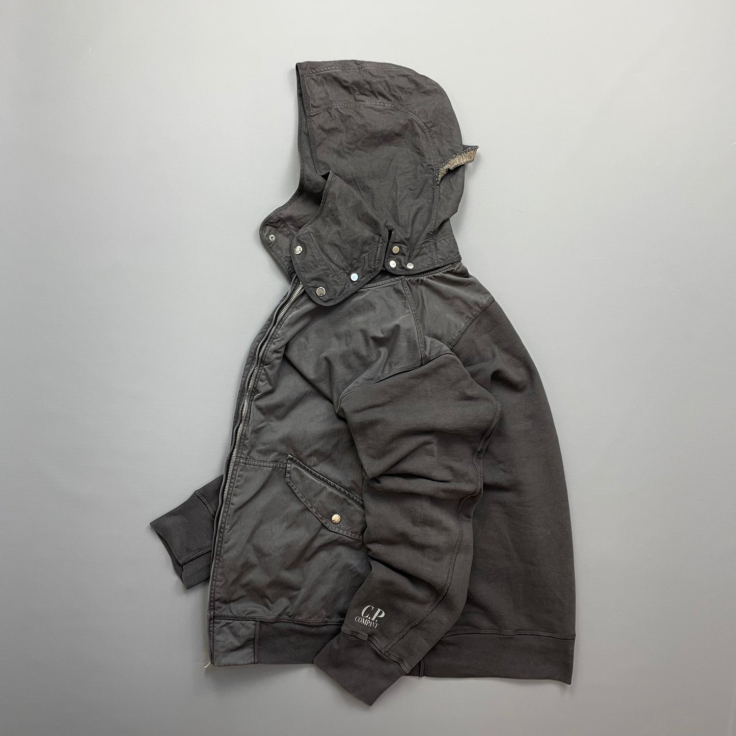 C.P. Company Grey Cotton Detachable Hood Zip-Through Jacket