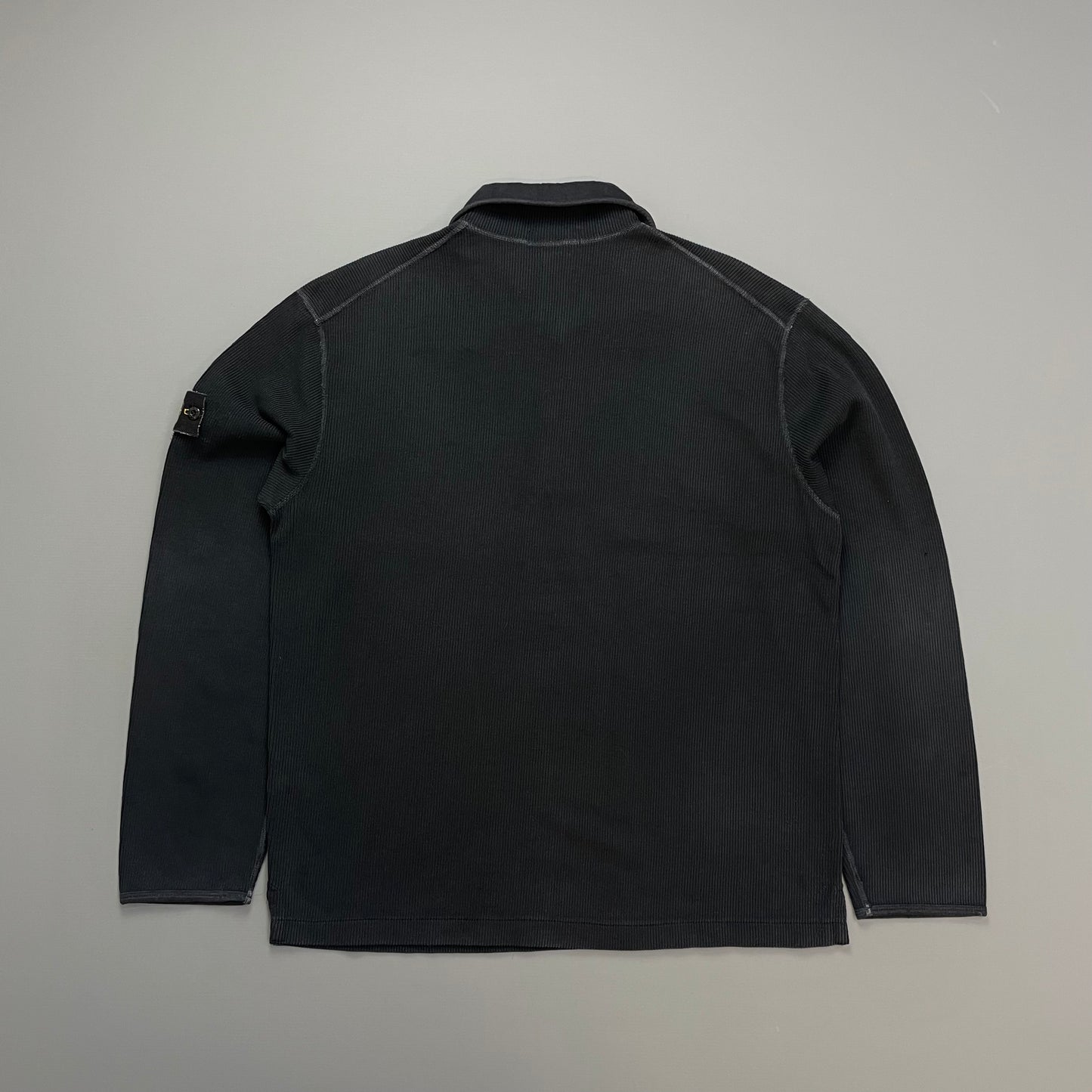 Stone Island Black AW03 Ribbed Button-Up Collar Jumper