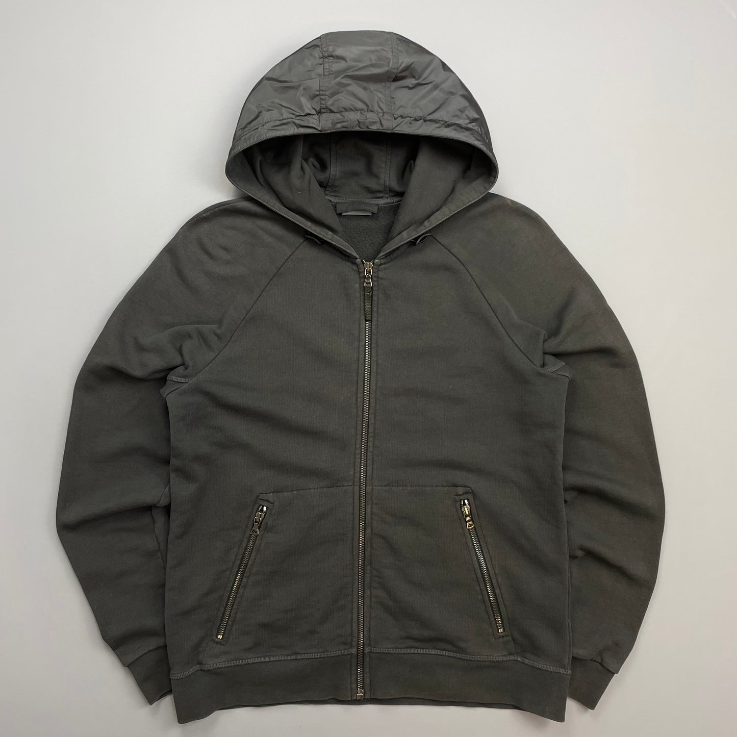 Prada Sport Khaki Grey 2014 Nylon Hood Zip-Through Hoodie