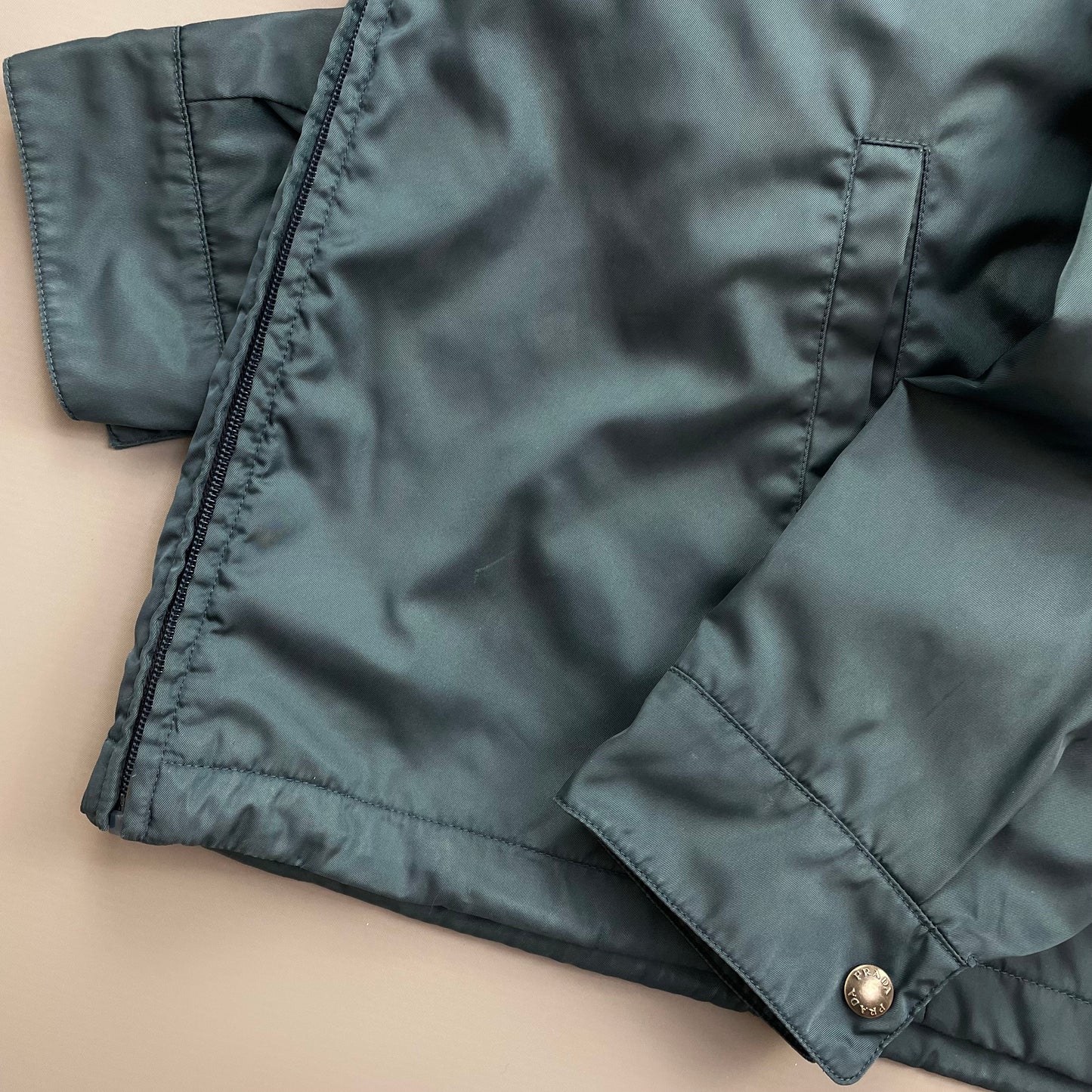 Prada Mainline Teal Blue 2014 Nylon Hooded Plaque Jacket
