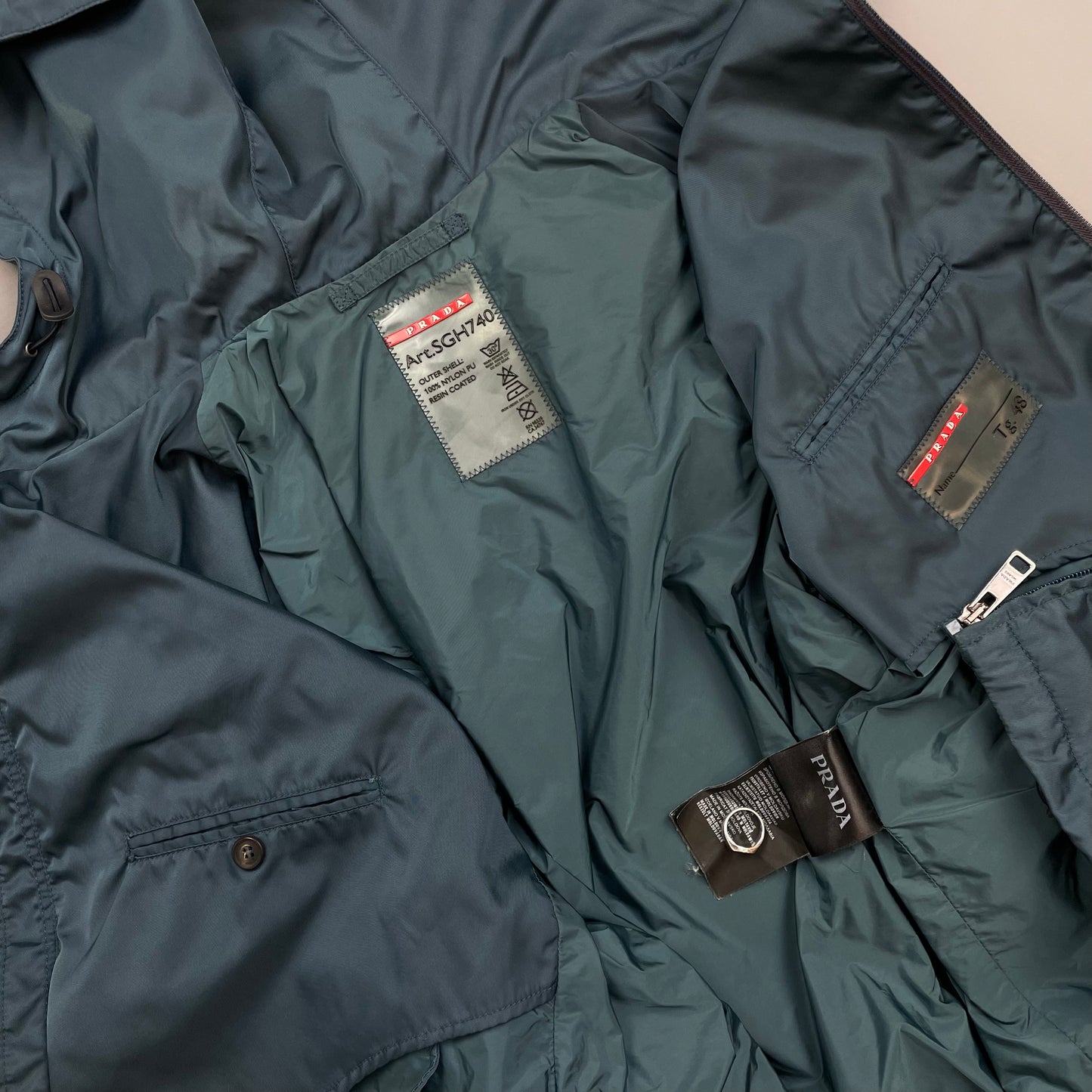 Prada Mainline Teal Blue 2014 Nylon Hooded Plaque Jacket