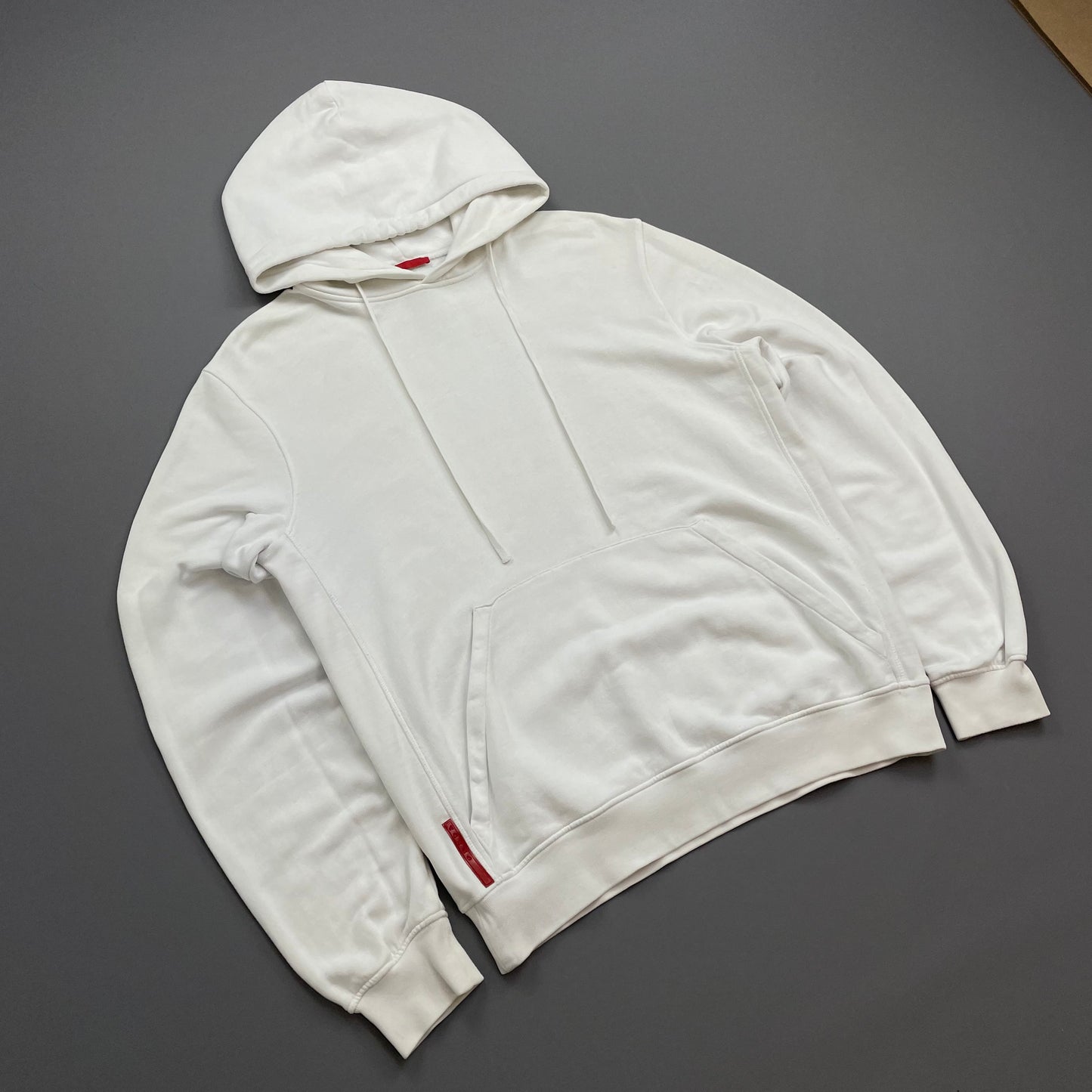 Prada Sport White 2009 Cotton Pullover Drawstring Hoodie