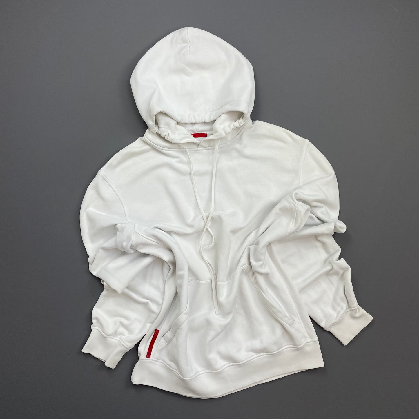 Prada Sport White 2009 Cotton Pullover Drawstring Hoodie