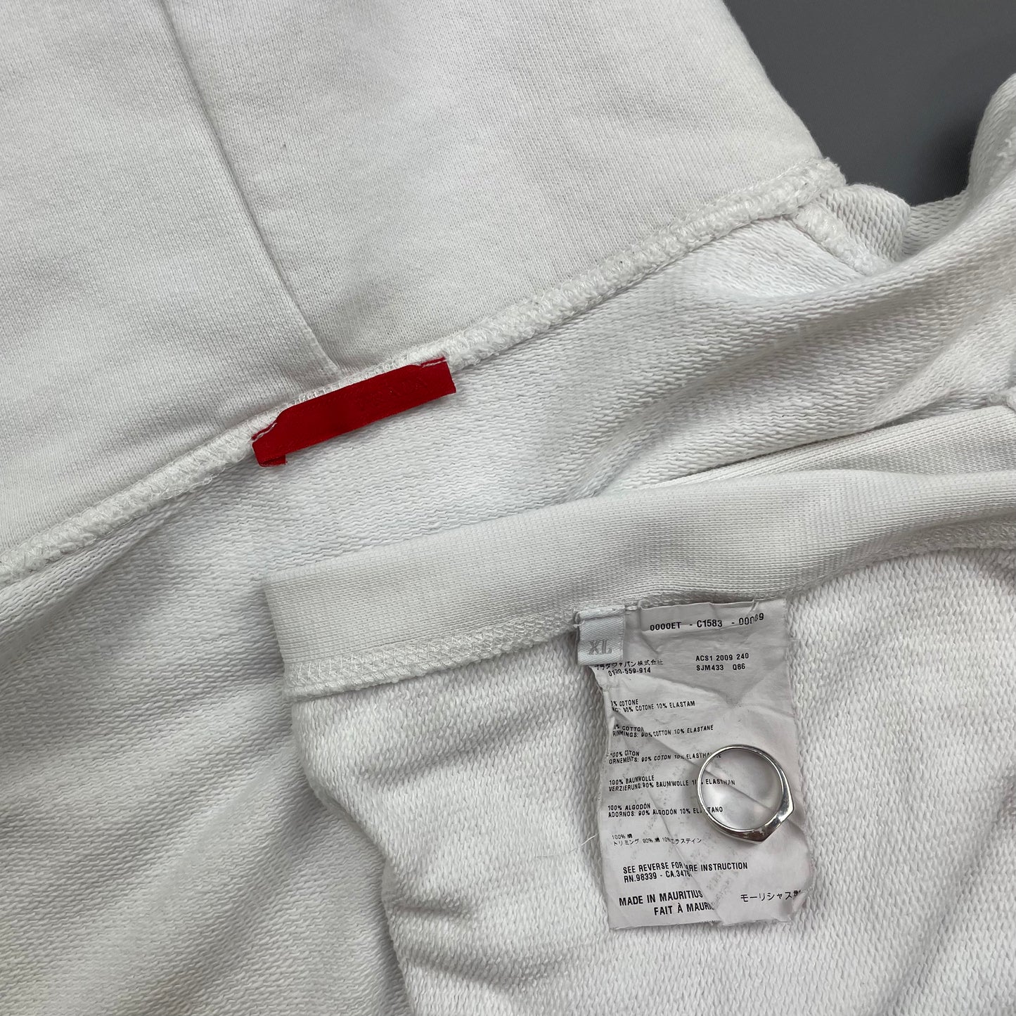 Prada Sport White 2009 Cotton Pullover Drawstring Hoodie