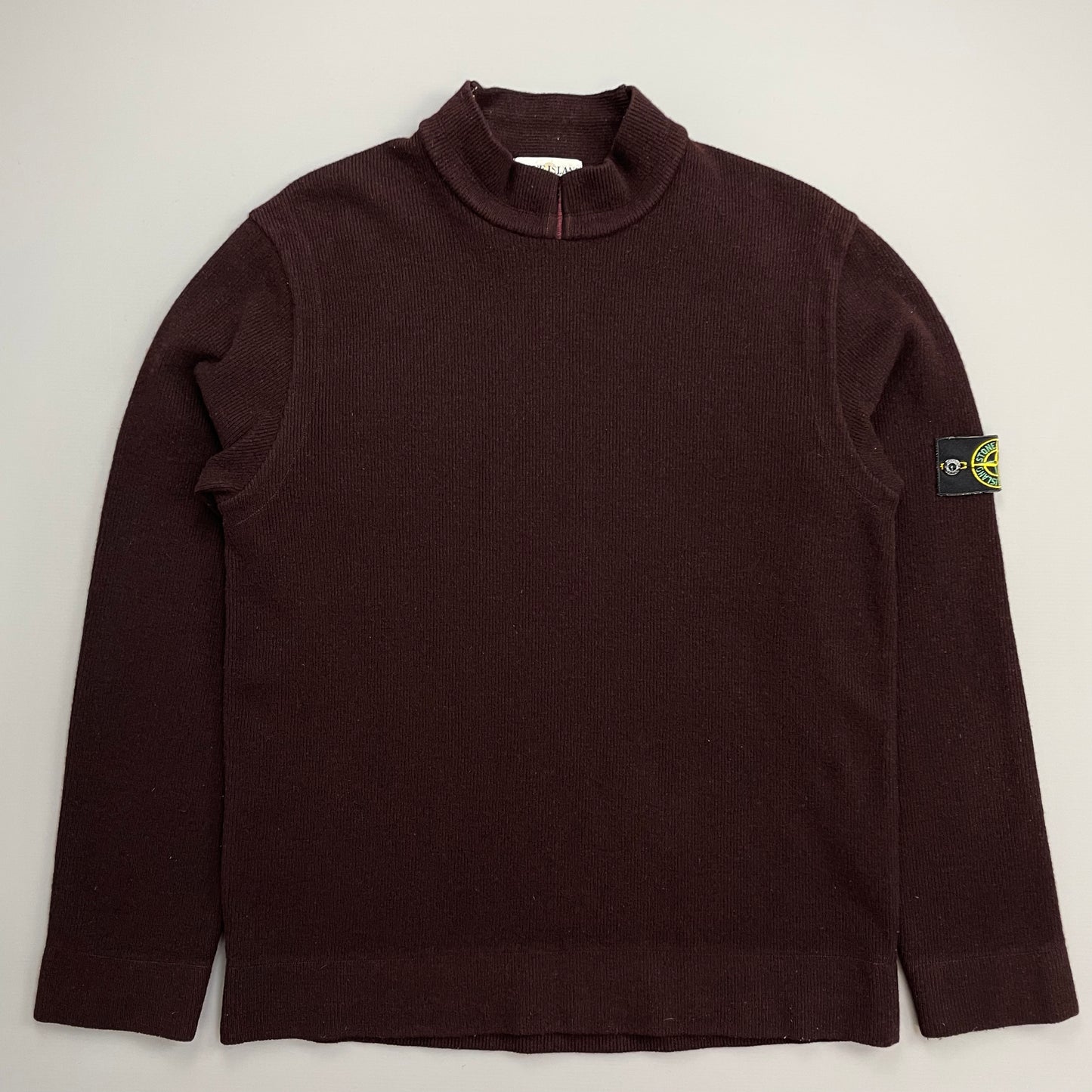 Stone Island Burgundy AW02 Wool Blend Fine Rib Knit Mockneck Jumper