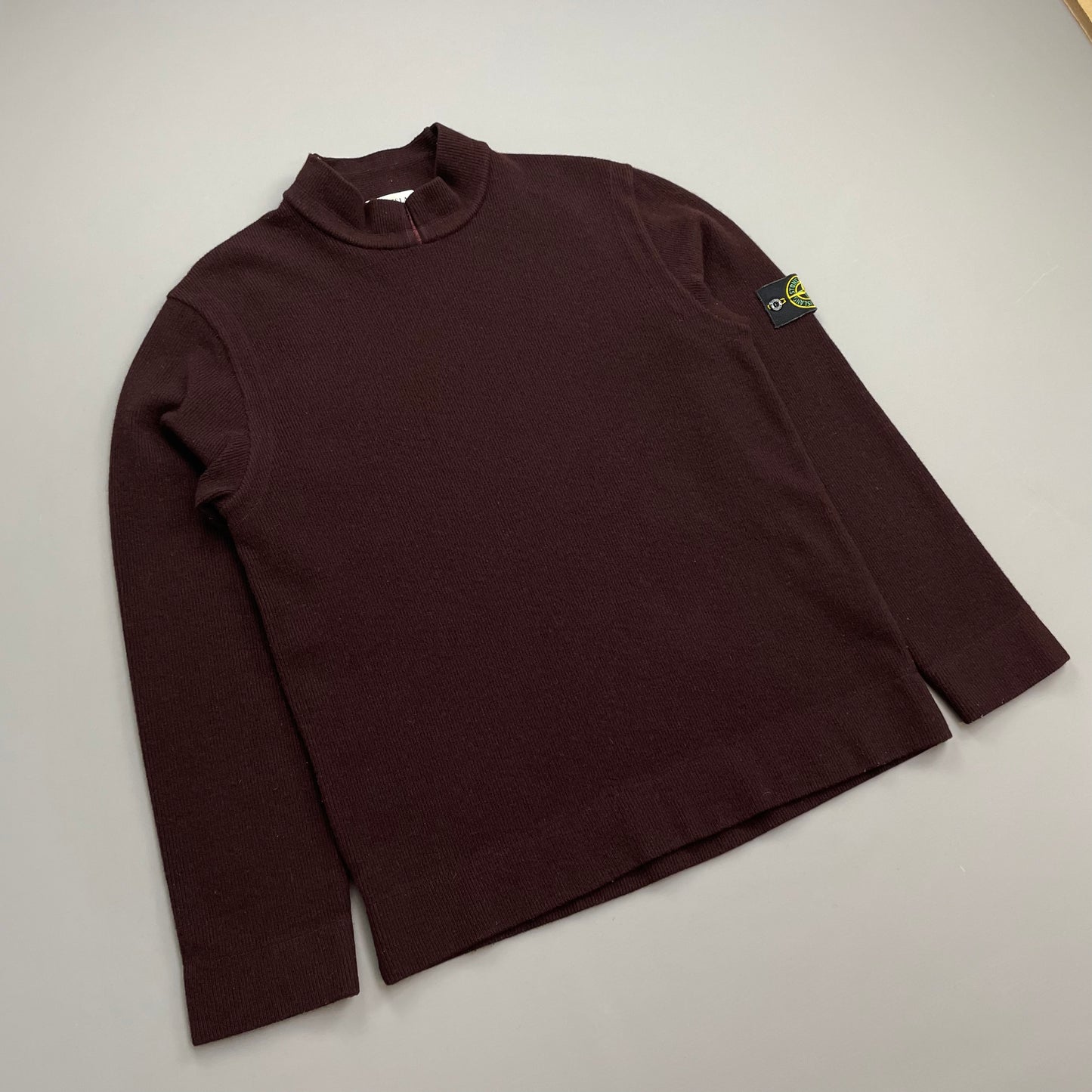 Stone Island Burgundy AW02 Wool Blend Fine Rib Knit Mockneck Jumper