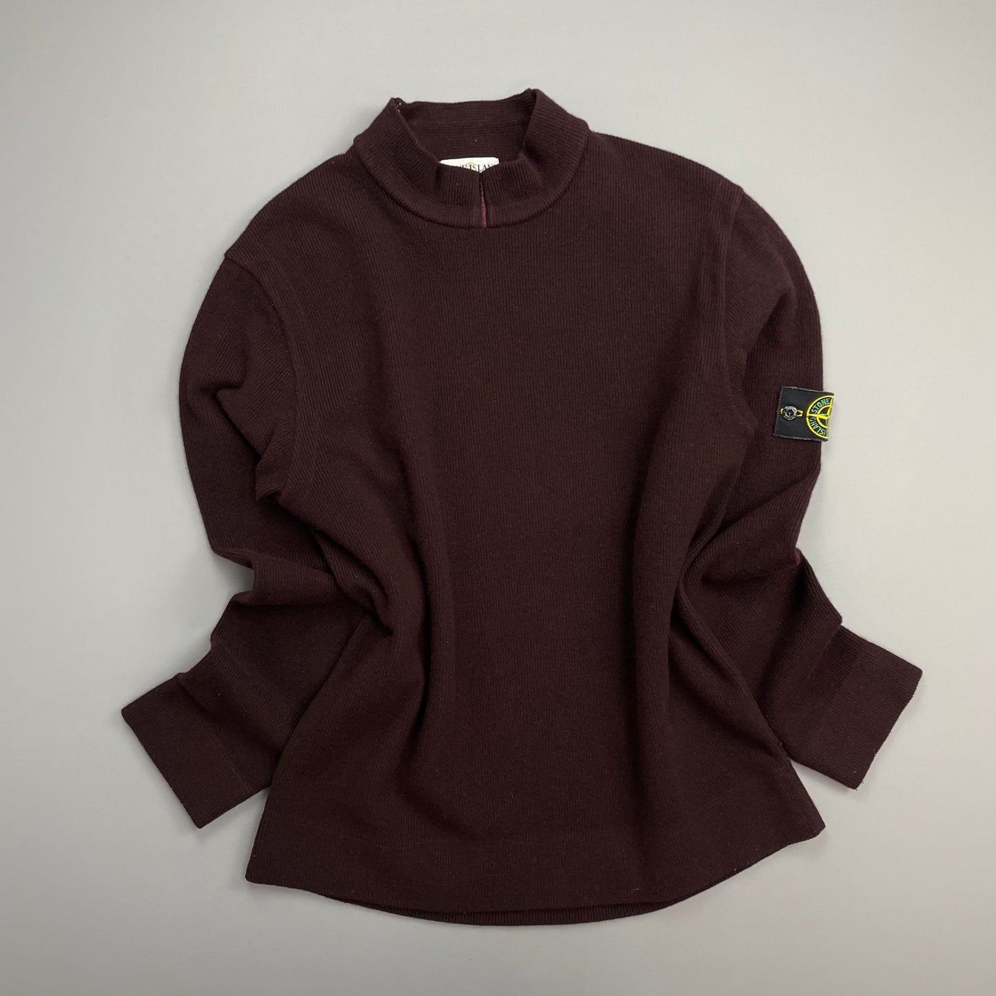 Stone Island Burgundy AW02 Wool Blend Fine Rib Knit Mockneck Jumper