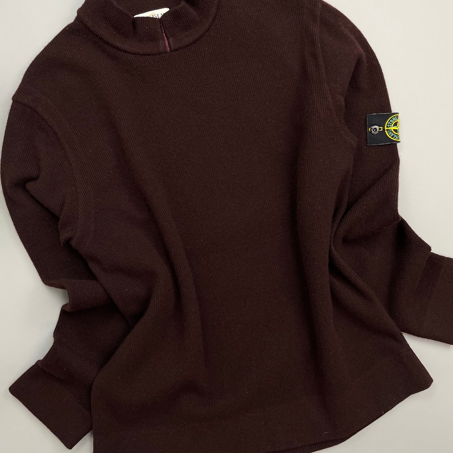 Stone Island Burgundy AW02 Wool Blend Fine Rib Knit Mockneck Jumper